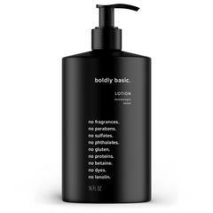 Boldly Basic front bottle shows clear unscented moisturizer for daily hydration