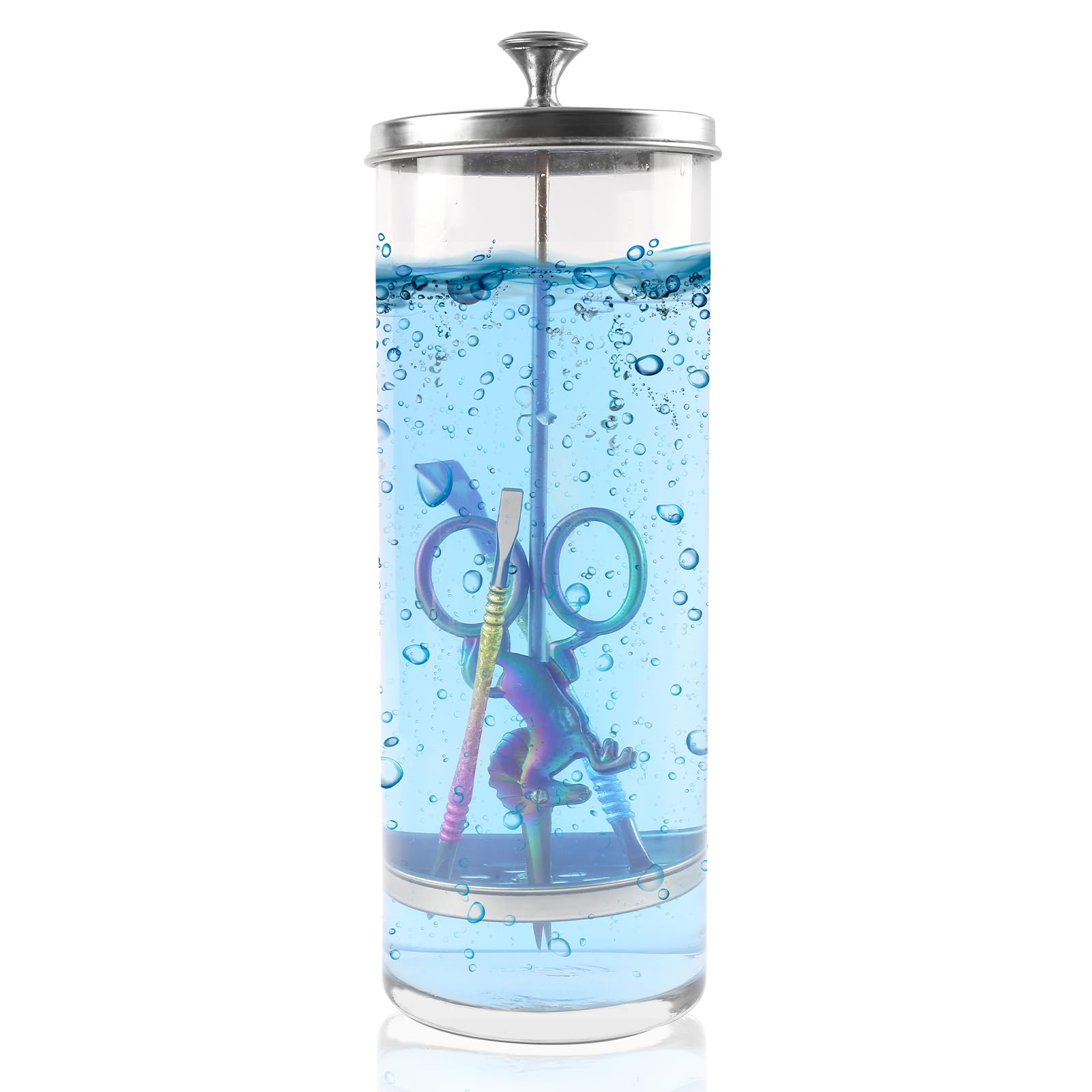 BOMOQING front view of 35oz glass sterilizer showing clear jar and lid for easy monitoring