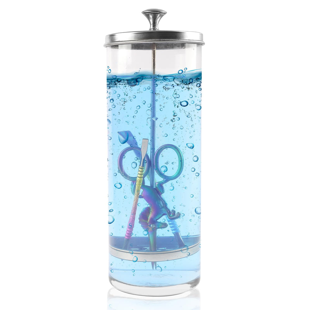 BOMOQING front view of 35oz glass sterilizer showing clear jar and lid for easy monitoring