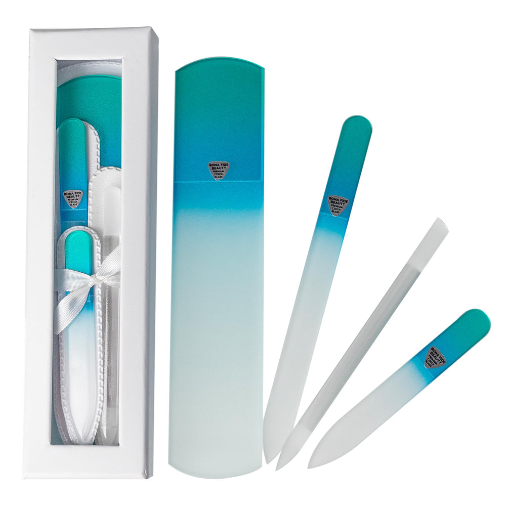 Bona Fide Beauty gift box front view showing elegant blue packaging and ready-to-gift presentation