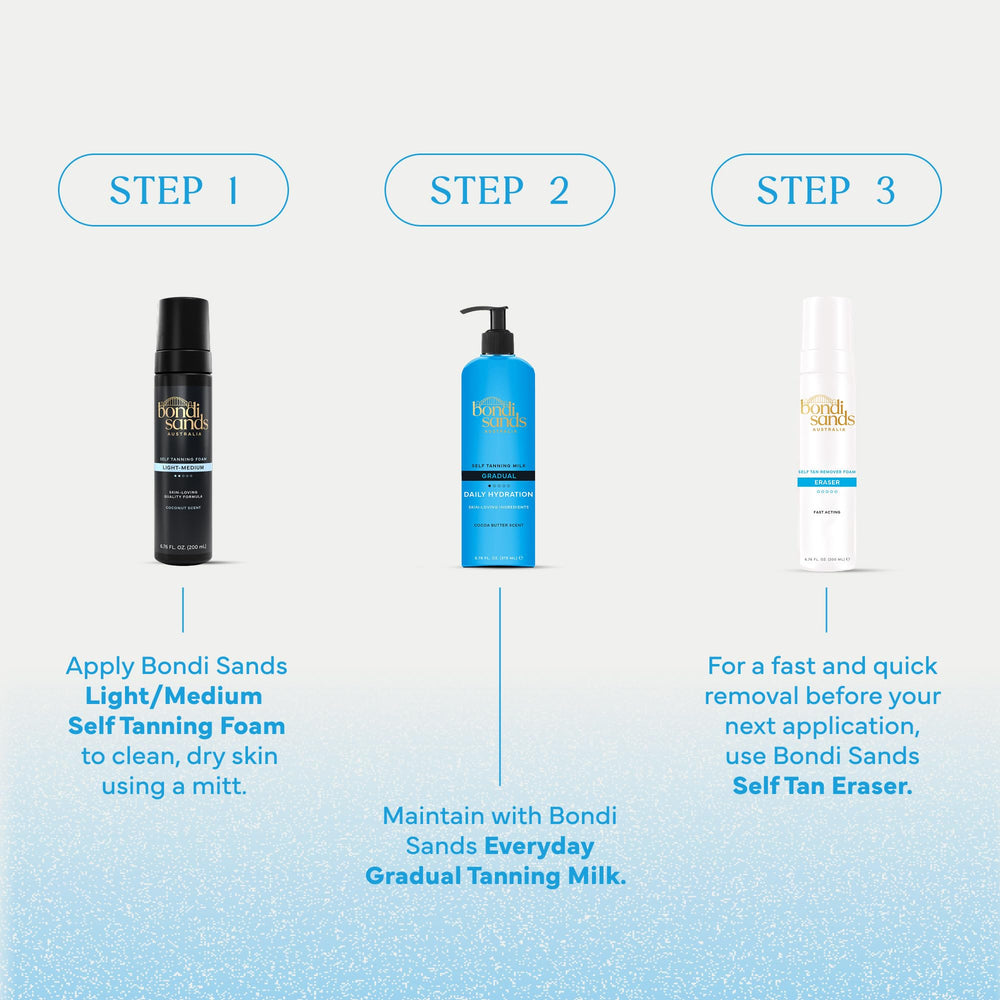Bondi Sands before and after tan on legs demonstrating natural bronzing benefit
