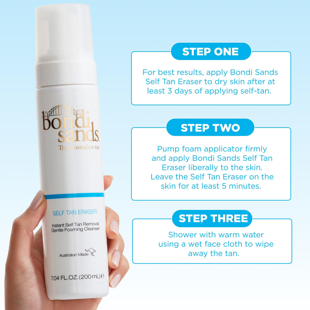 Bondi Sands being applied in bathroom to prep skin for fresh tan