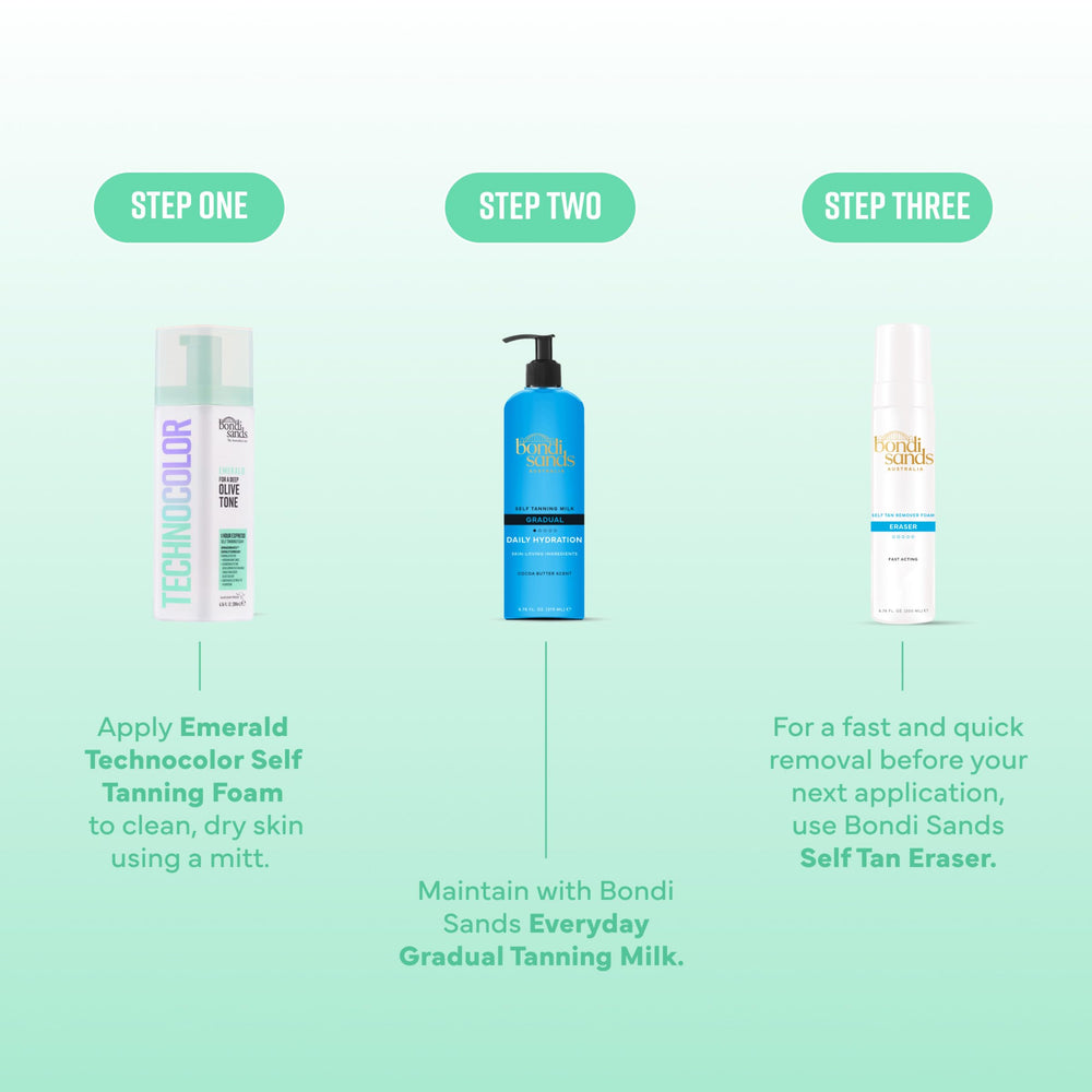 Bondi Sands foam in bathroom setting illustrating easy one-hour routine