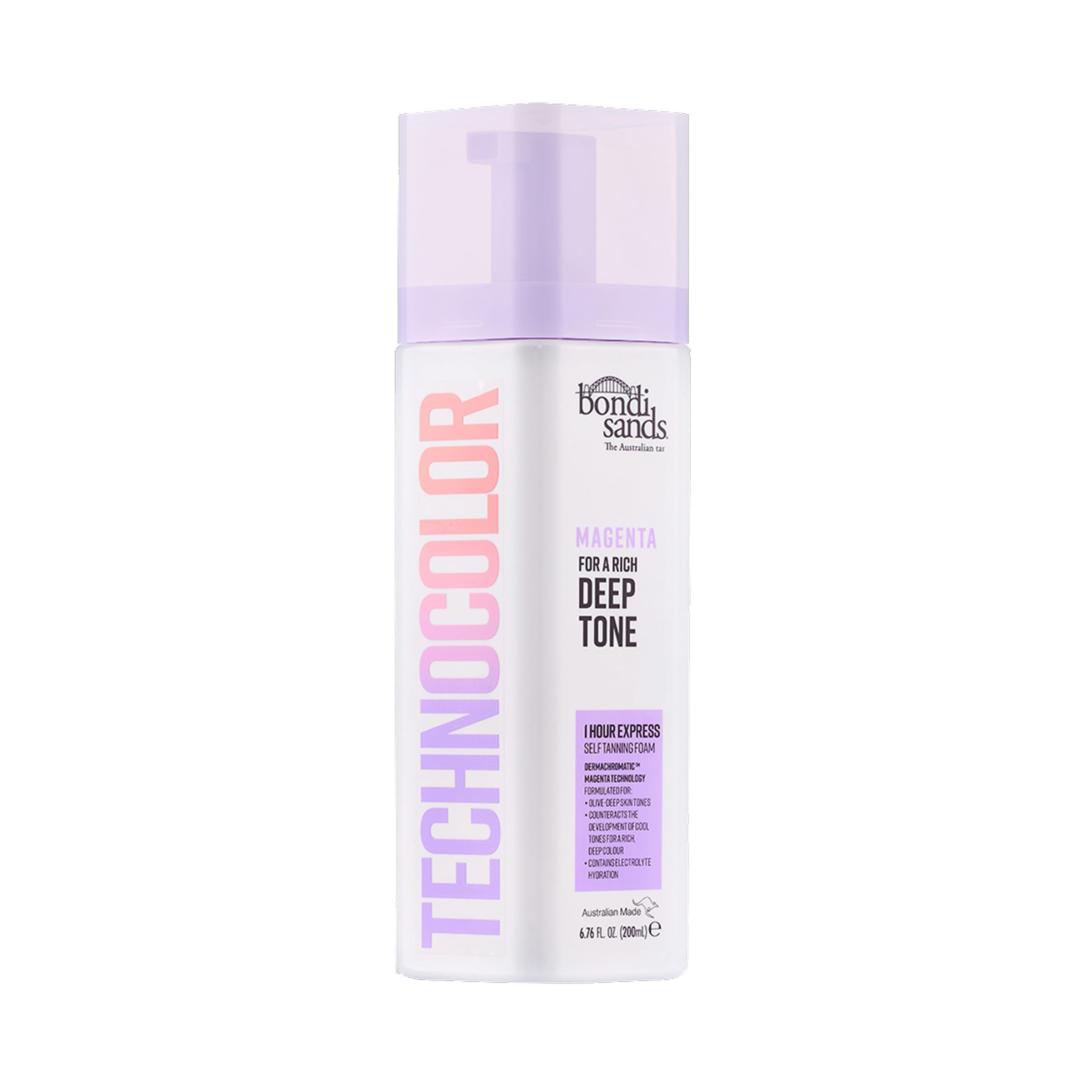 Bondi Sands front packaging showing magenta foam and 6.76 oz size benefit
