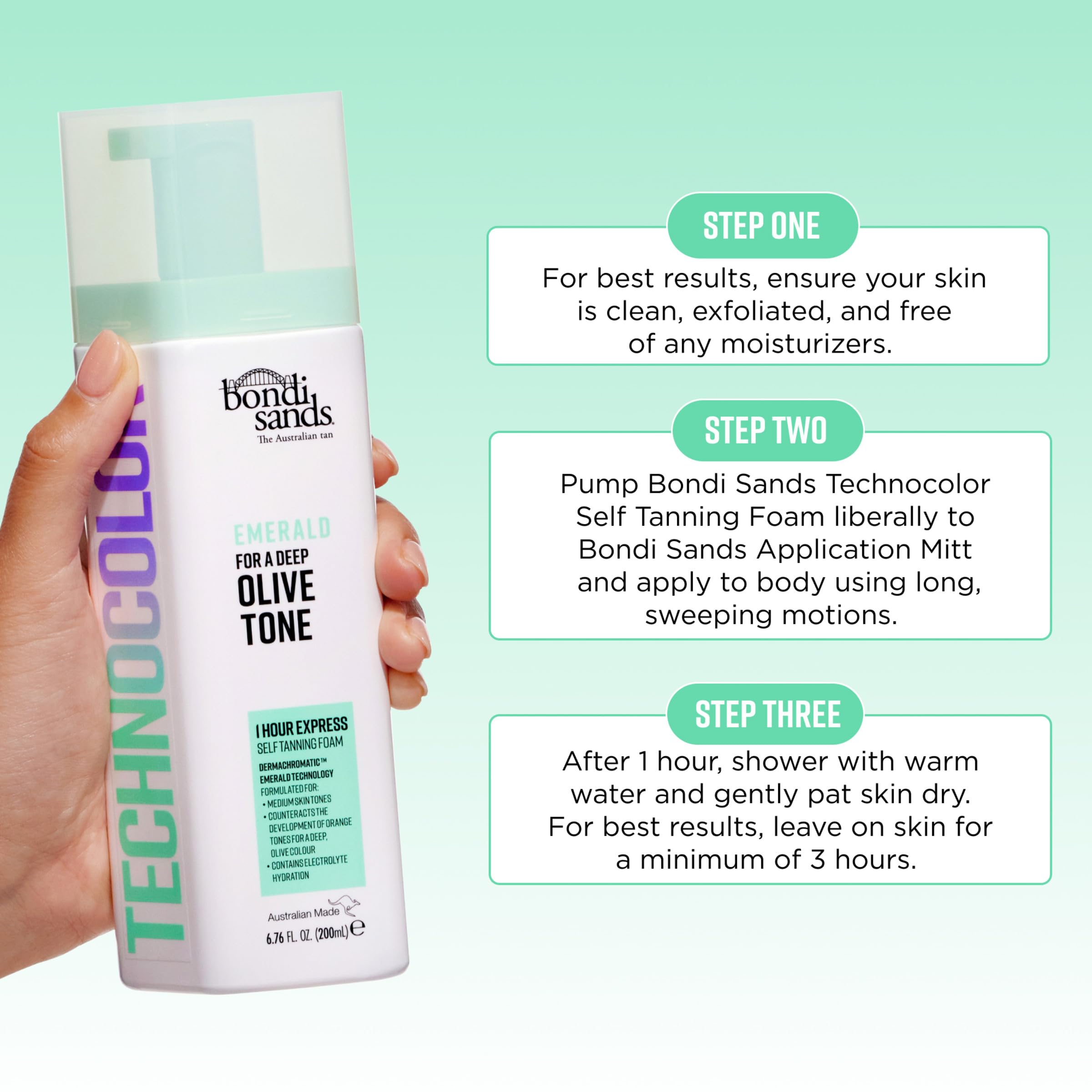 Bondi Sands rinsing foam away to reveal developed tan quickly