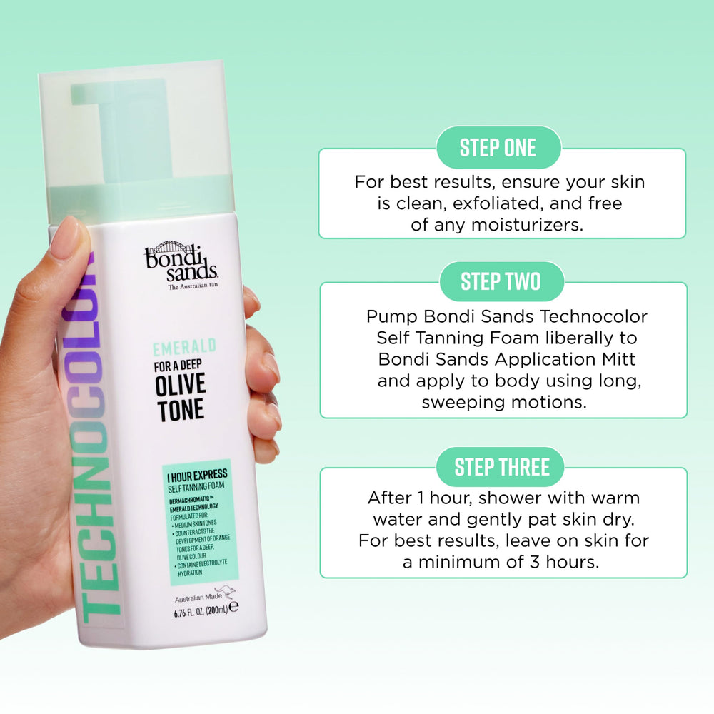 Bondi Sands rinsing foam away to reveal developed tan quickly