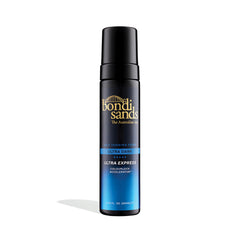 Bondi Sands bottle front view showing Ultra Express Ultra Dark benefits