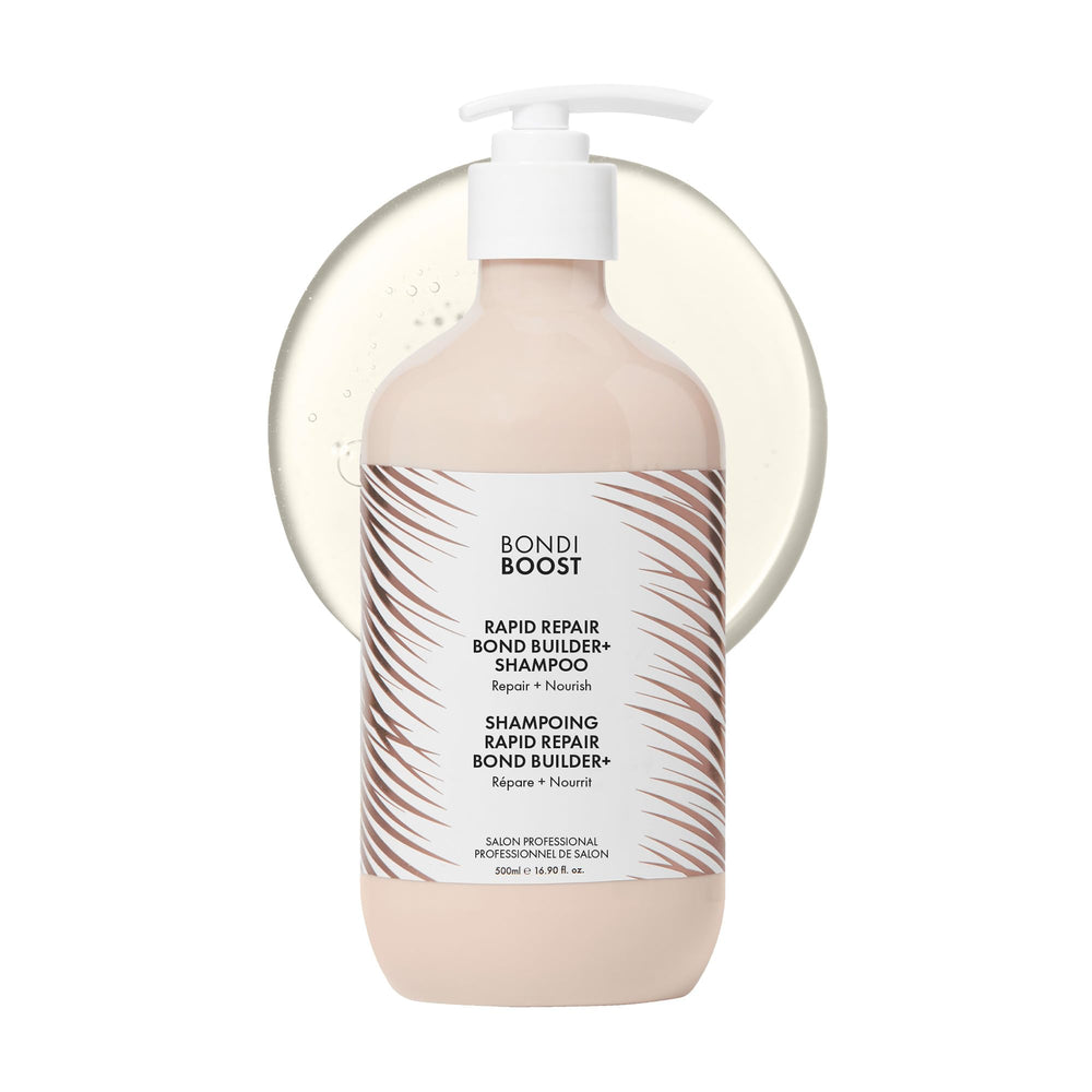 BONDIBOOST front bottle shot showing repair shampoo and packaging benefit