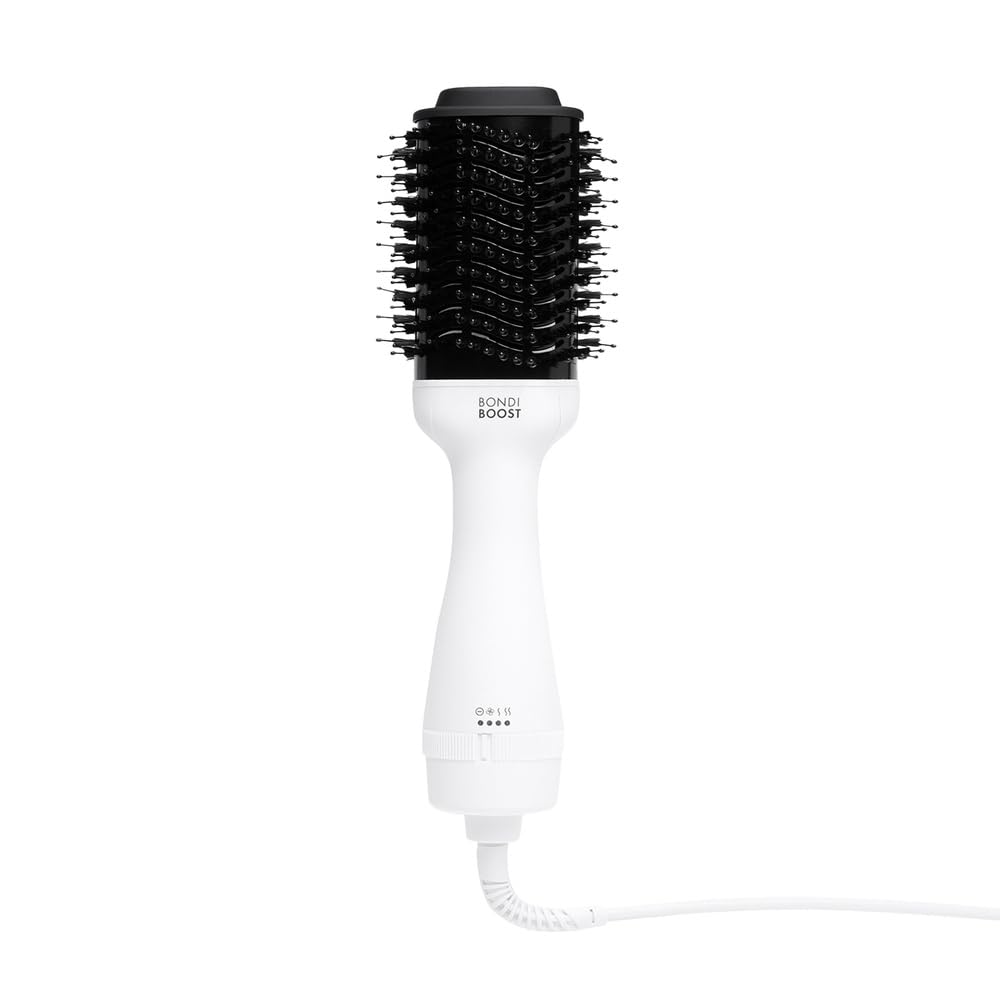 BONDIBOOST front view of brush showing ergonomic handle and polished barrel benefit styling comfort