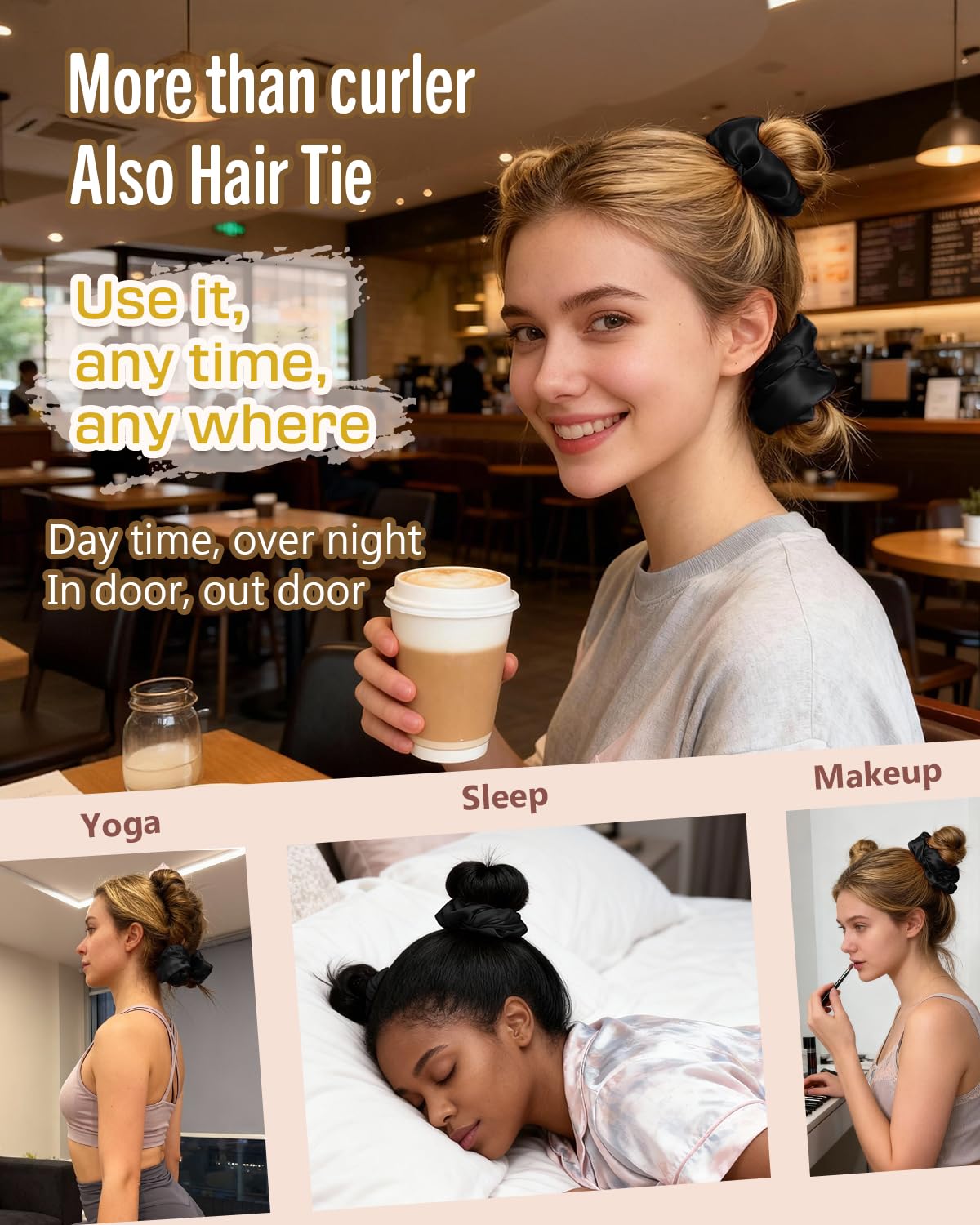 BONNET QUEEN built-in scrunchie detail showing easy wrapping and no-clip convenience