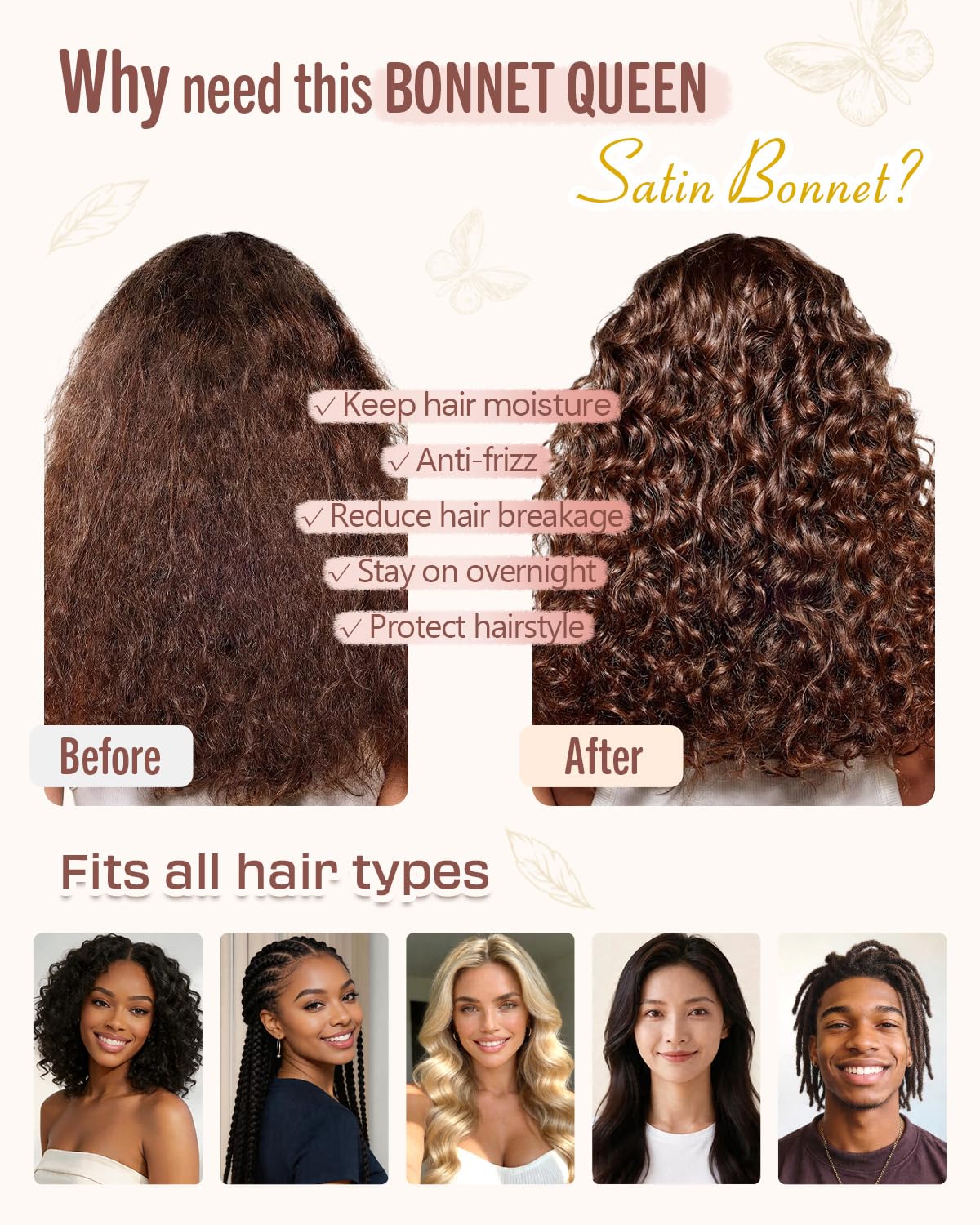 BONNET QUEEN bonnet worn while sleeping preserving curls and moisture