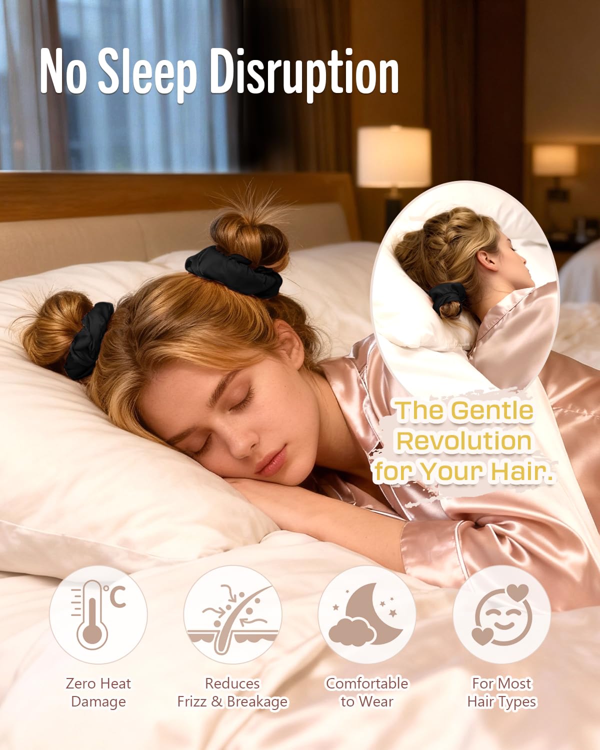 BONNET QUEEN curler wrapped in medium-thick hair demonstrating secure overnight hold