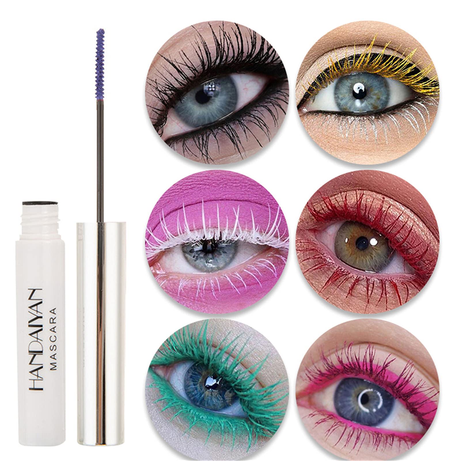bonnie choice white mascara on dark lashes showing high-contrast highlighting benefit