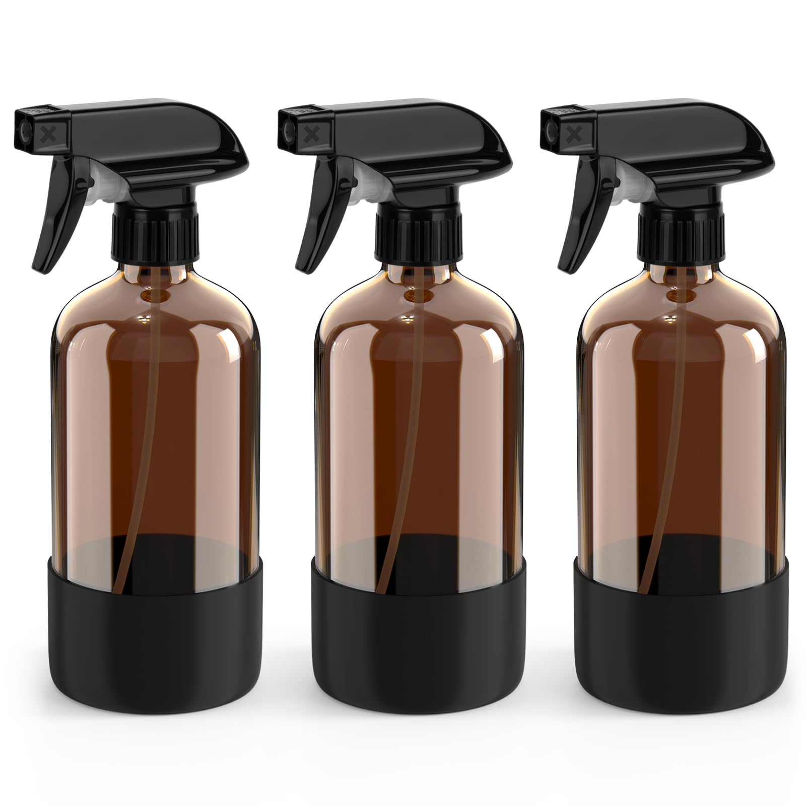 Bontip amber glass bottles front view showing three-pack and black sleeves, durable storage benefit