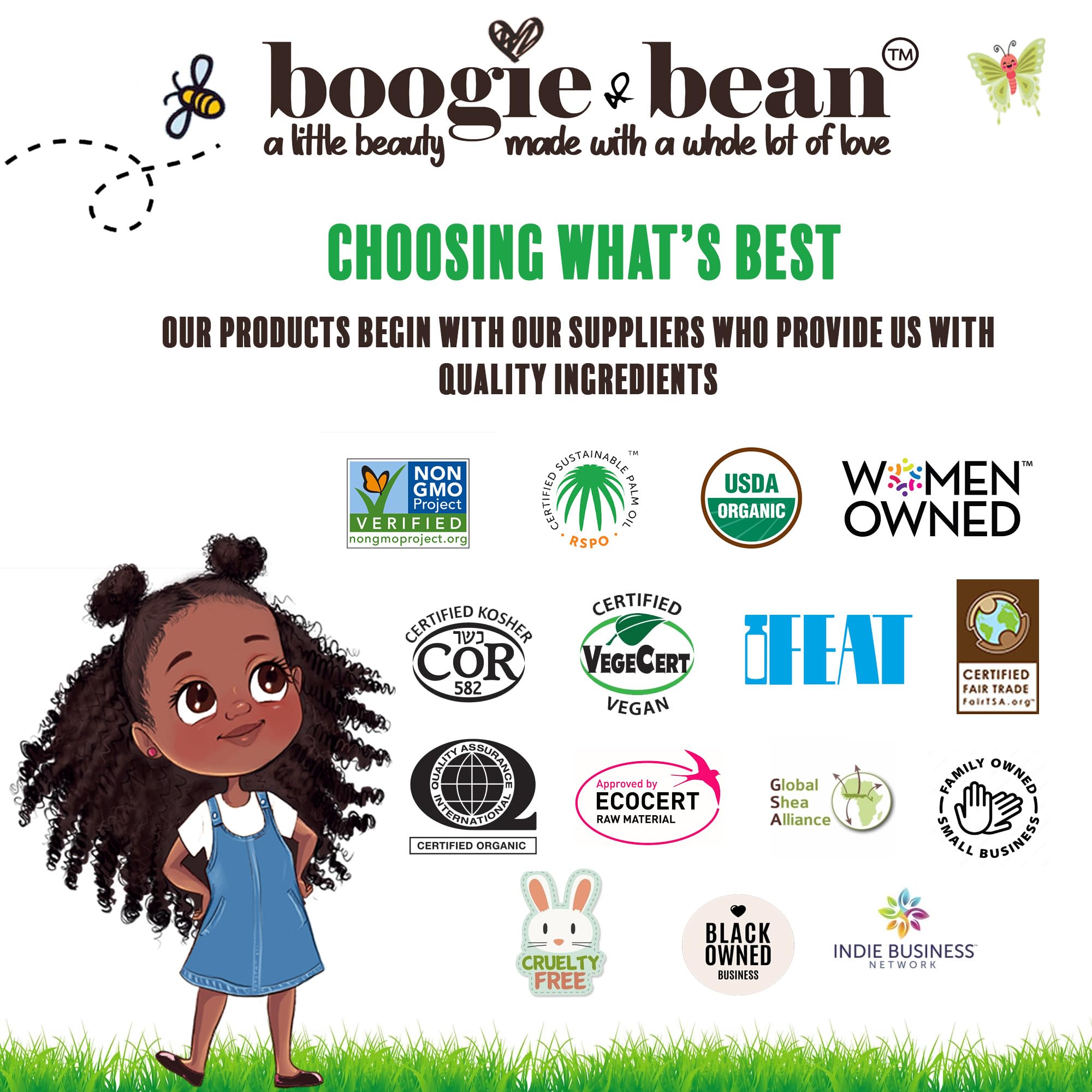 Mom styling child's hair with Boogie and Bean in a bright home setting, confidence