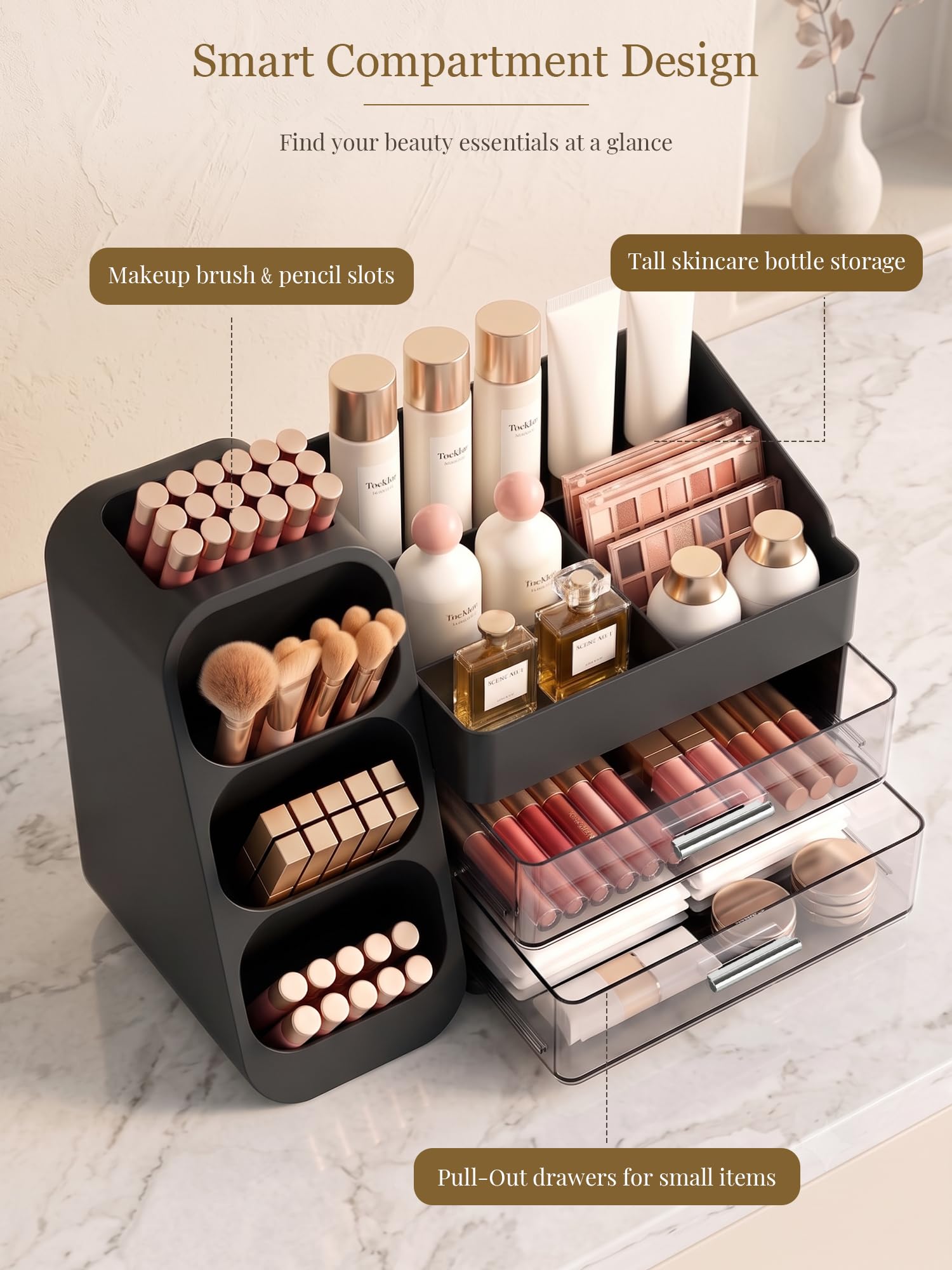 Booklov drawer close-up highlighting smooth glide and dust-protecting storage benefit