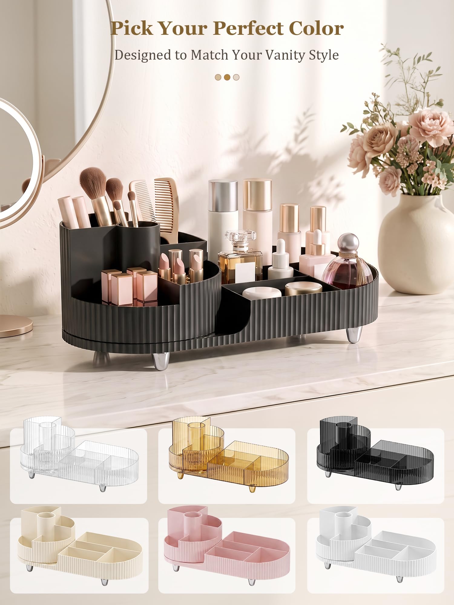 Booklov on bathroom vanity styled for an organized morning routine