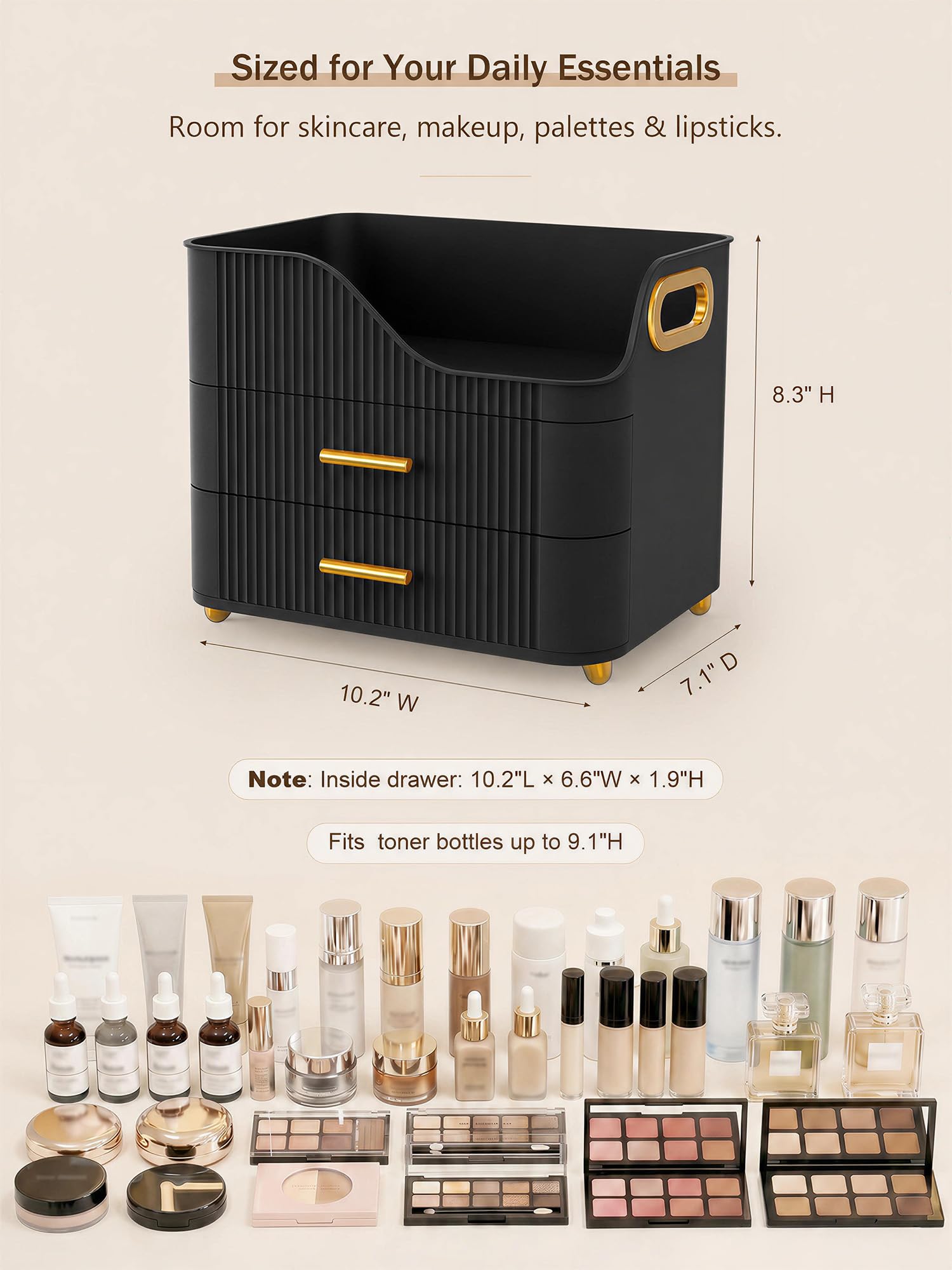 Booklov top compartments open with quick-access products for faster routine