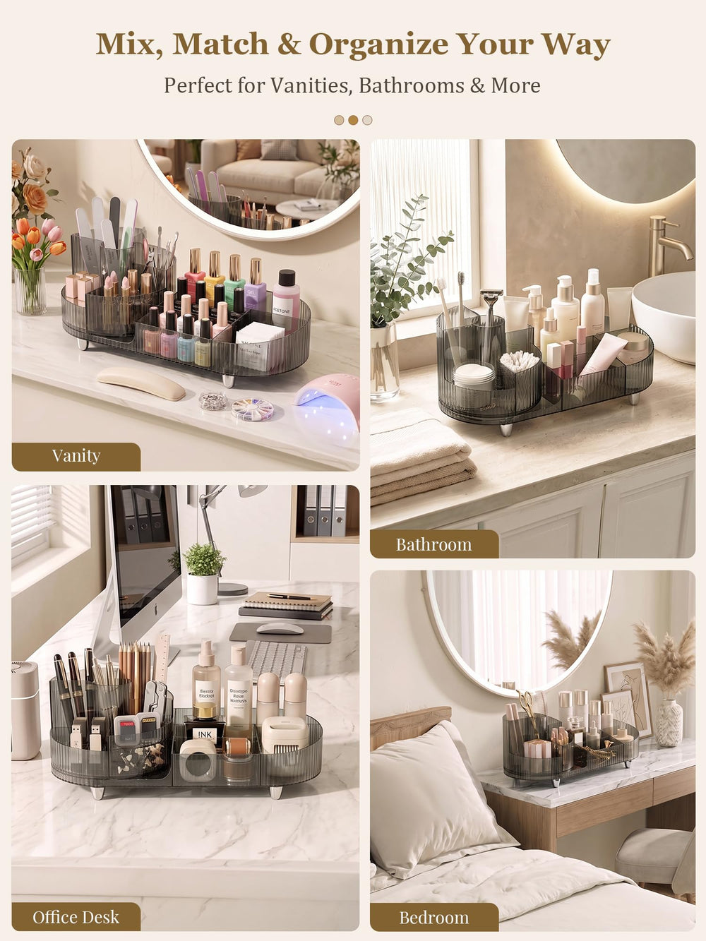 Booklov organizer in bathroom lifestyle setting creating tidy vanity