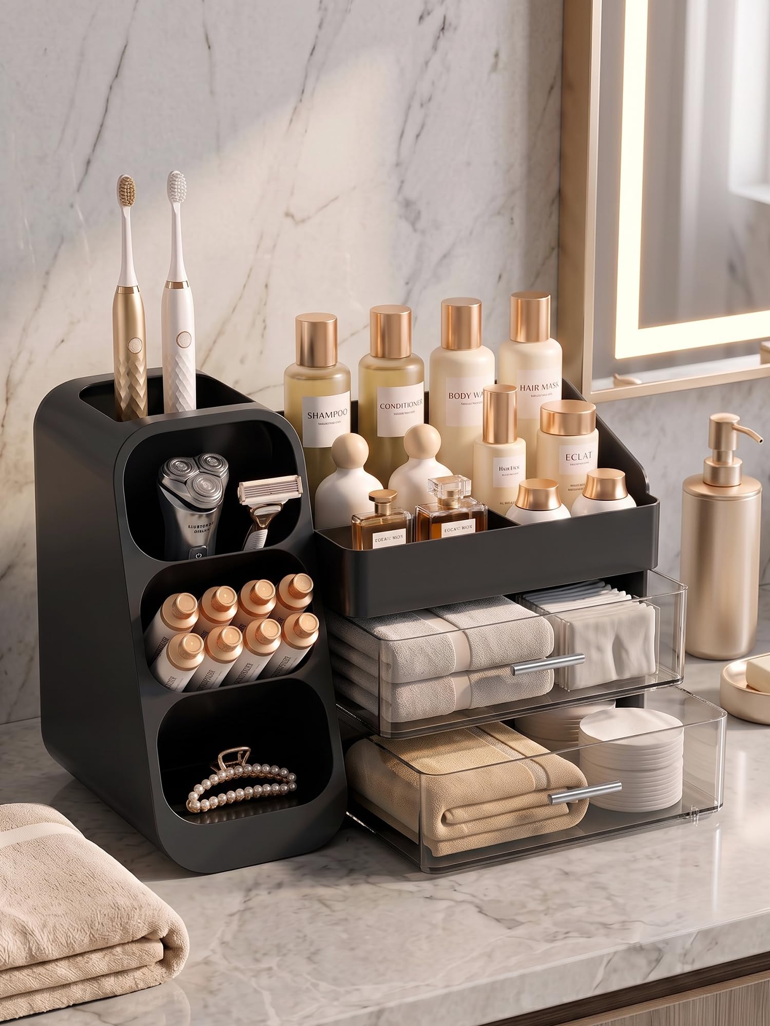 Booklov holding tall skincare bottles up to nine inches for upright, visible storage