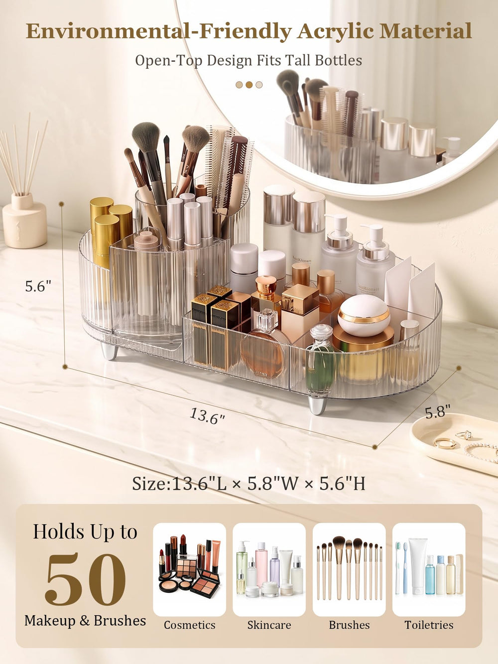 Booklov top view highlighting compartments with brushes for quick access