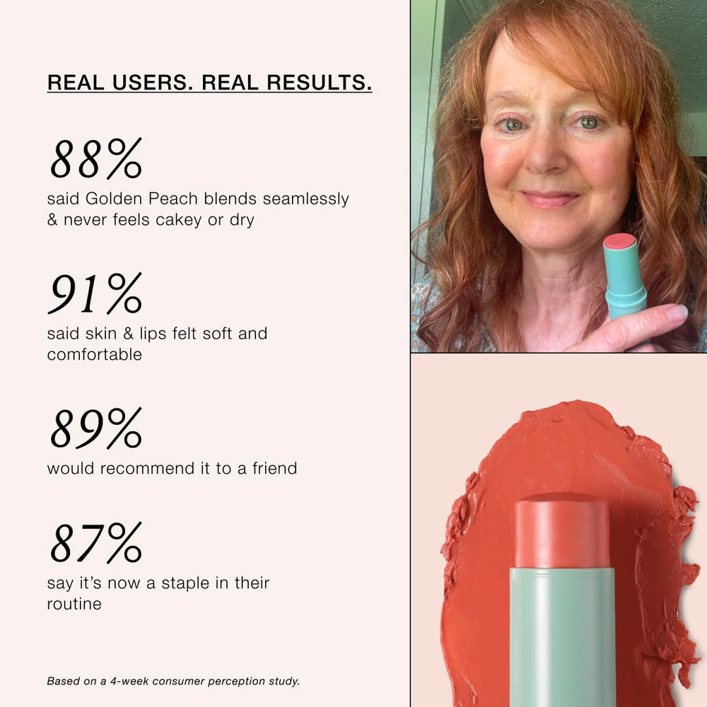 BOOM! by Cindy Joseph applying boomstick to lips for sheer, buildable coral-peach tint