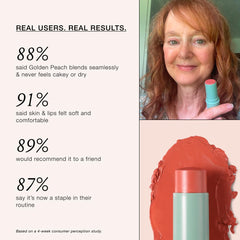 BOOM! by Cindy Joseph applying boomstick to lips for sheer, buildable coral-peach tint
