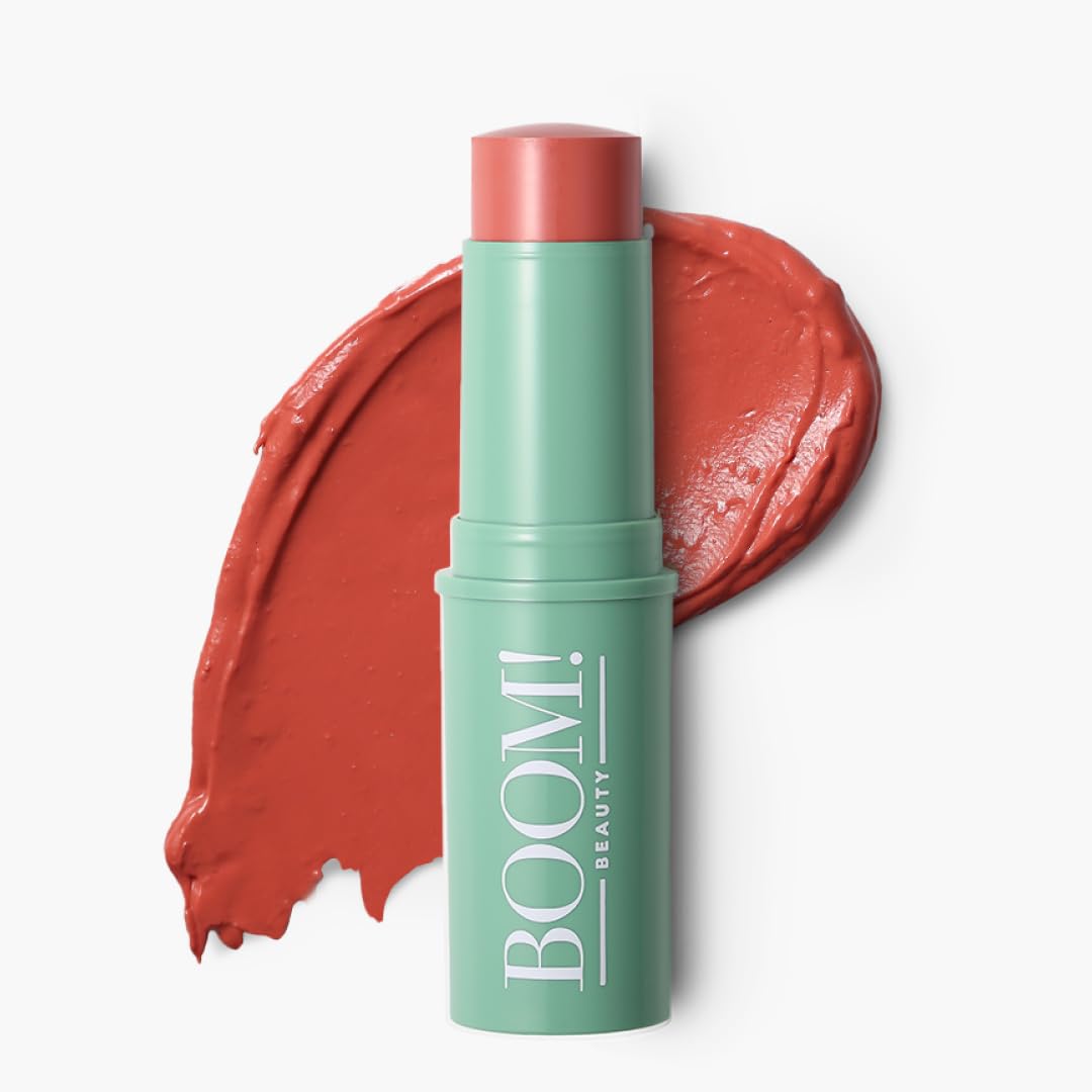 BOOM! by Cindy Joseph front packaging showing warm coral-peach shade and travel-friendly design