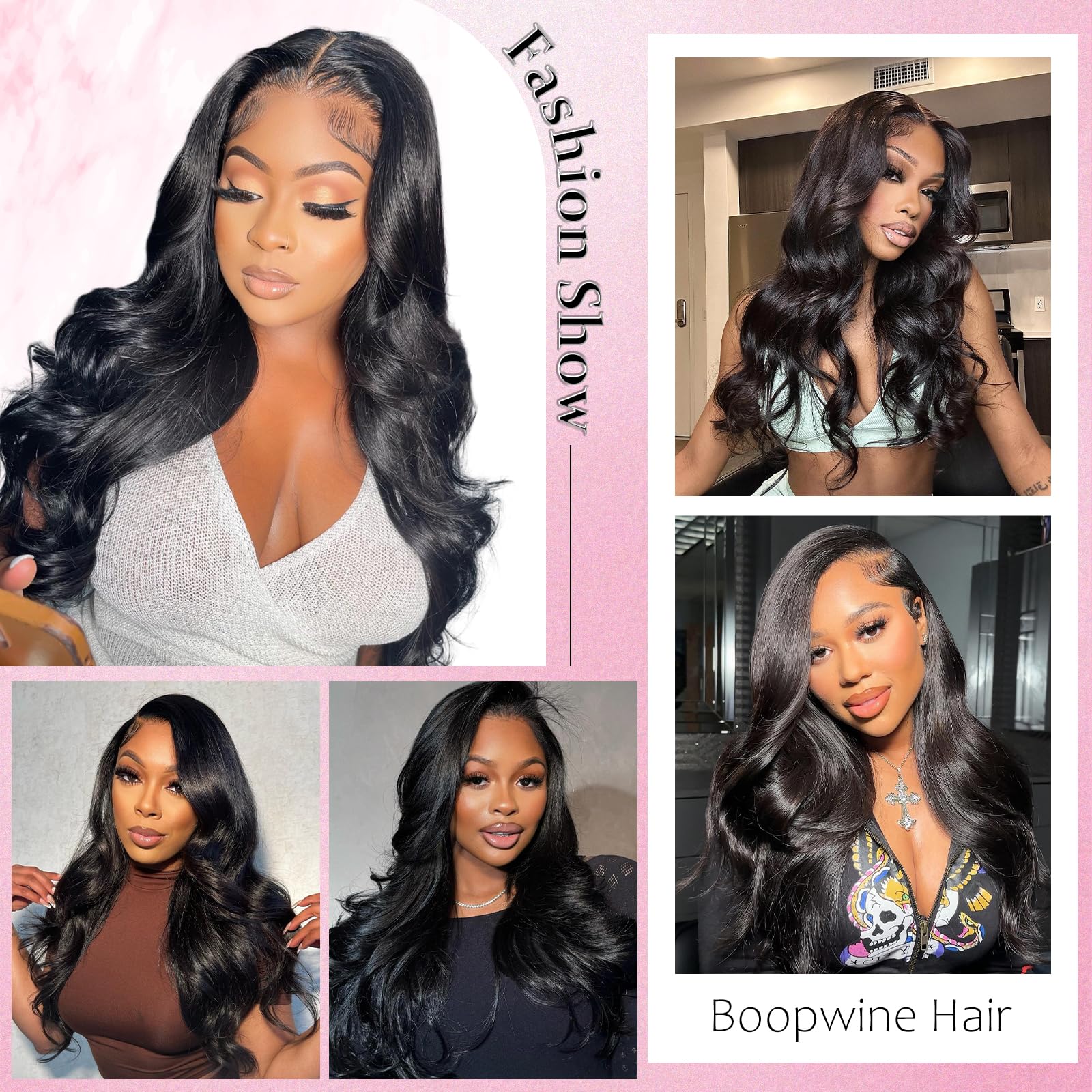 Boopwine bundles used in wig construction demonstrating styling versatility