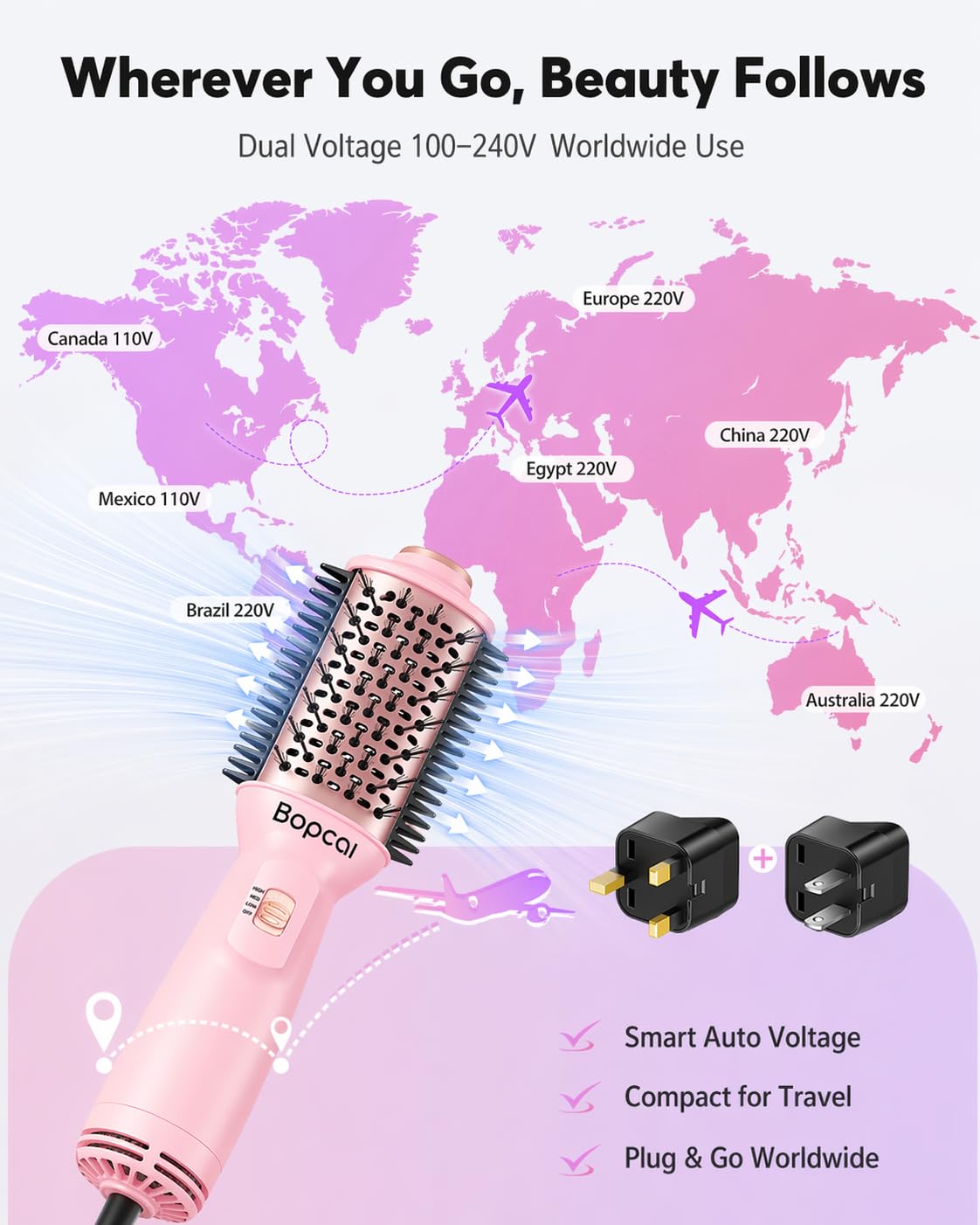 Bopcal mini bristles texture highlighting smooth-glide and frizz control