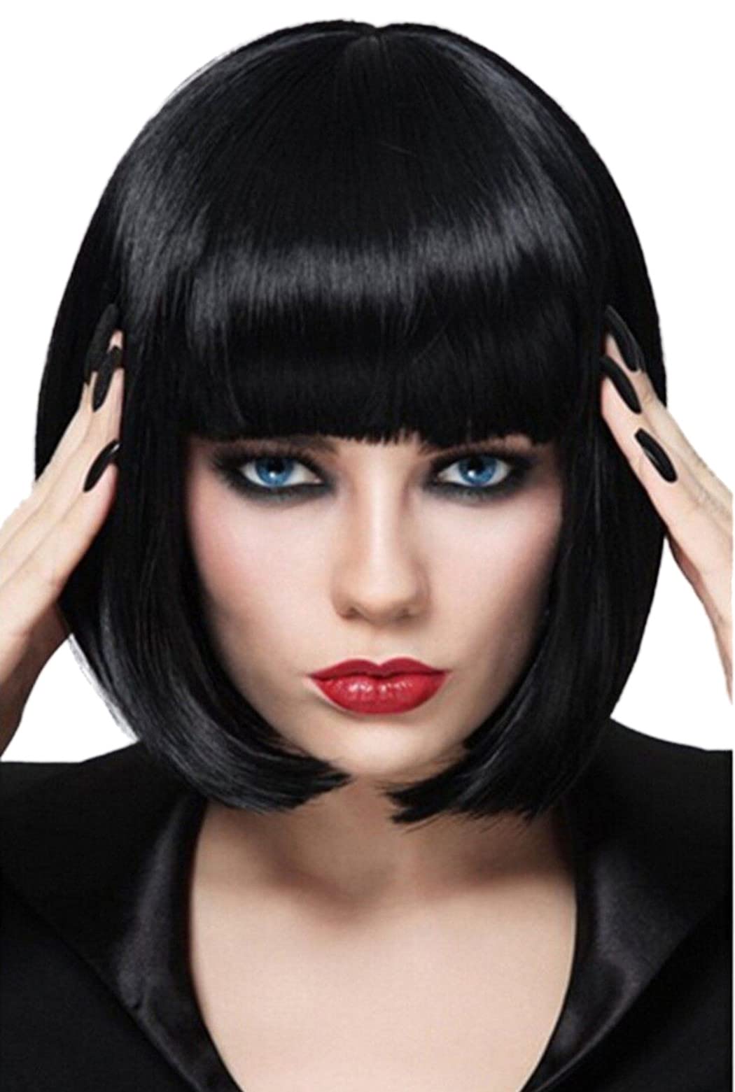 bopocoko front view black bob wig showing sleek shape and instant style