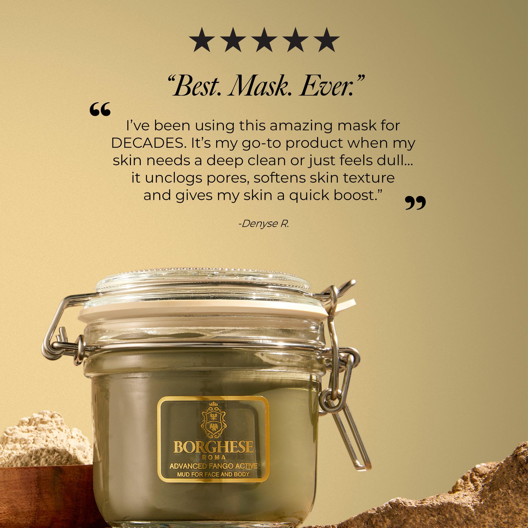 Borghese jar beside spa towels suggesting at-home spa experience benefit