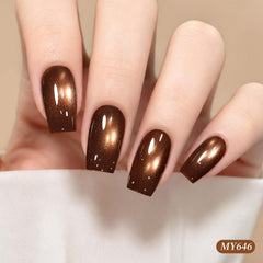 Born Pretty close-up champagne mocha swatch on nail, highlights warm luminous finish