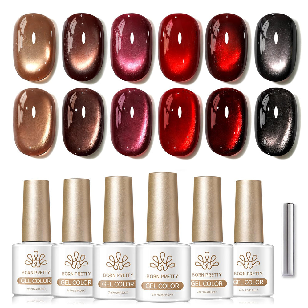 Born Pretty front packaging showing six retro wine brown shades and included magnet, great starter kit