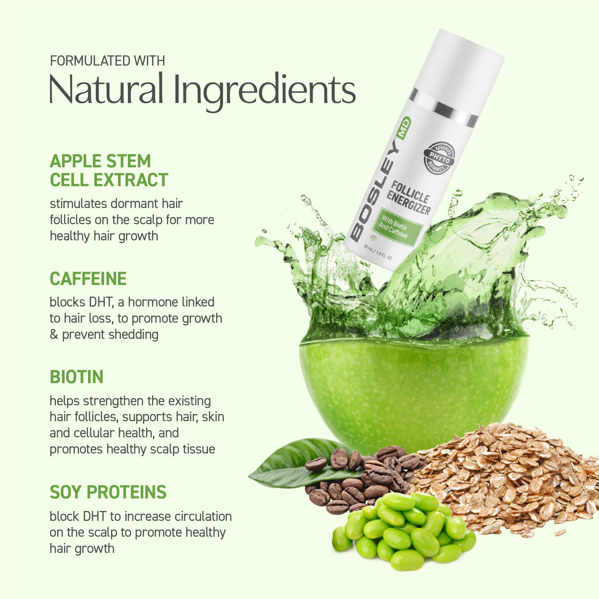 BosleyMD label close-up listing biotin and rosemary for scalp health benefit