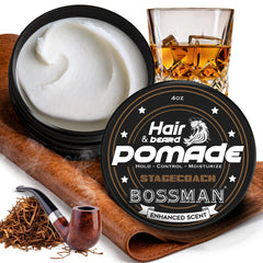 Bossman front jar Stagecoach scent showing product and label for confident styling