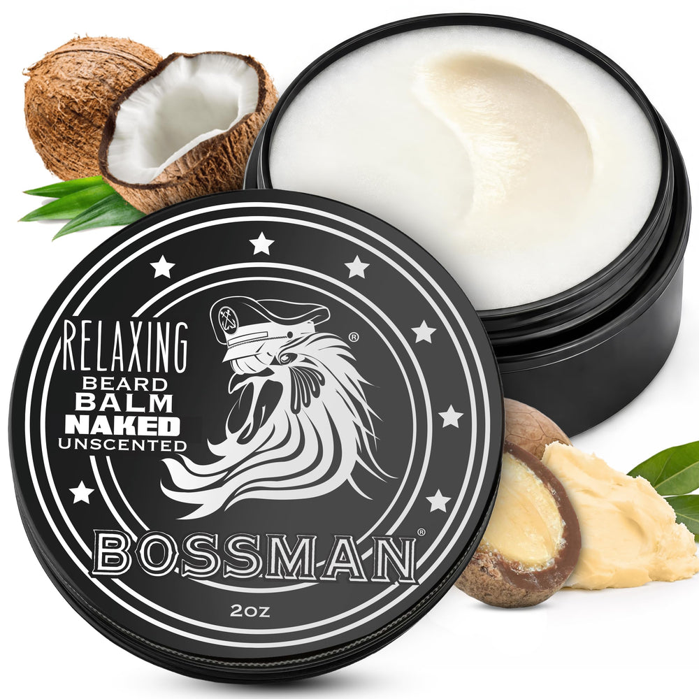 Bossman front tin showing unscented balm for easy daily grooming