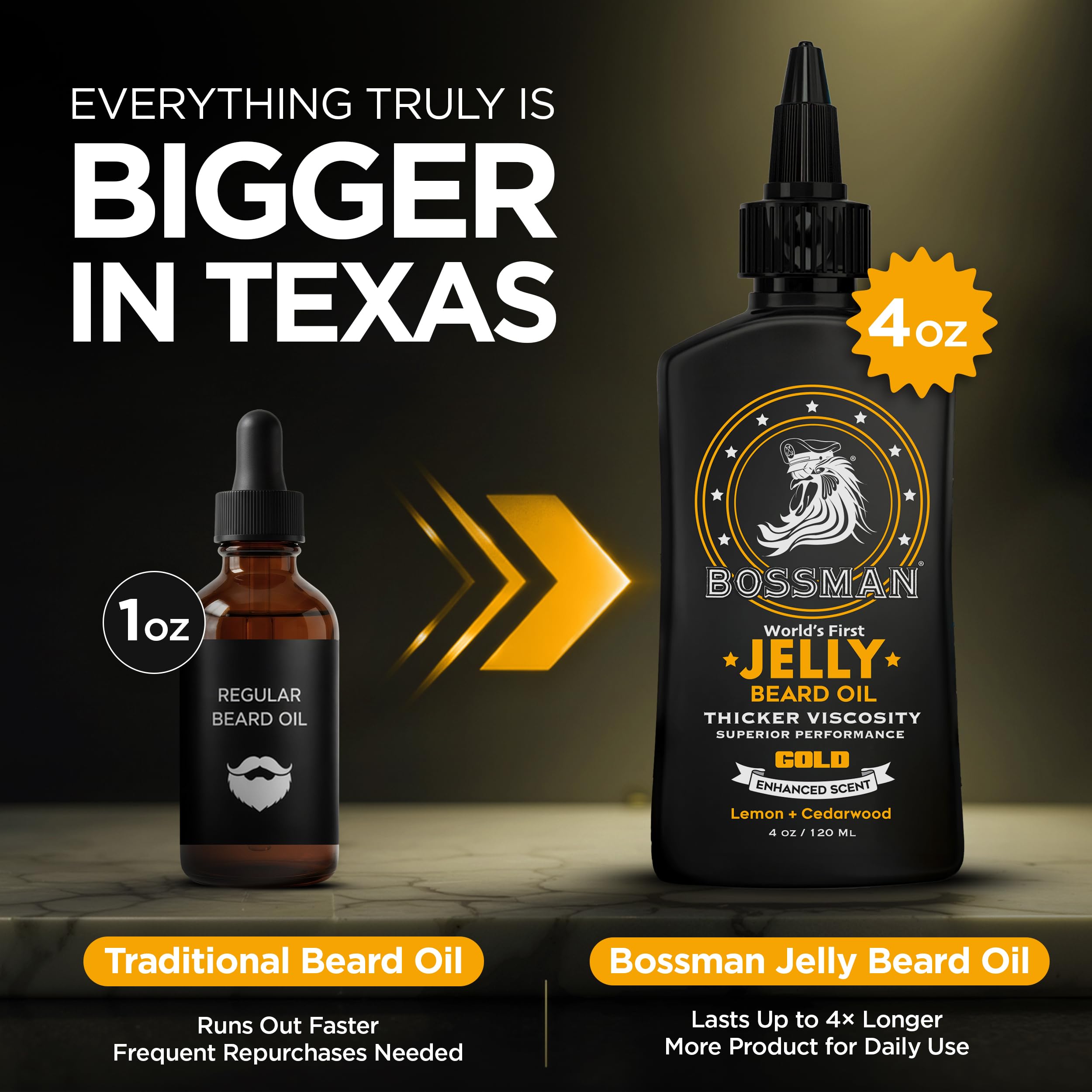Bossman product in use applying jelly to beard for taming and conditioning