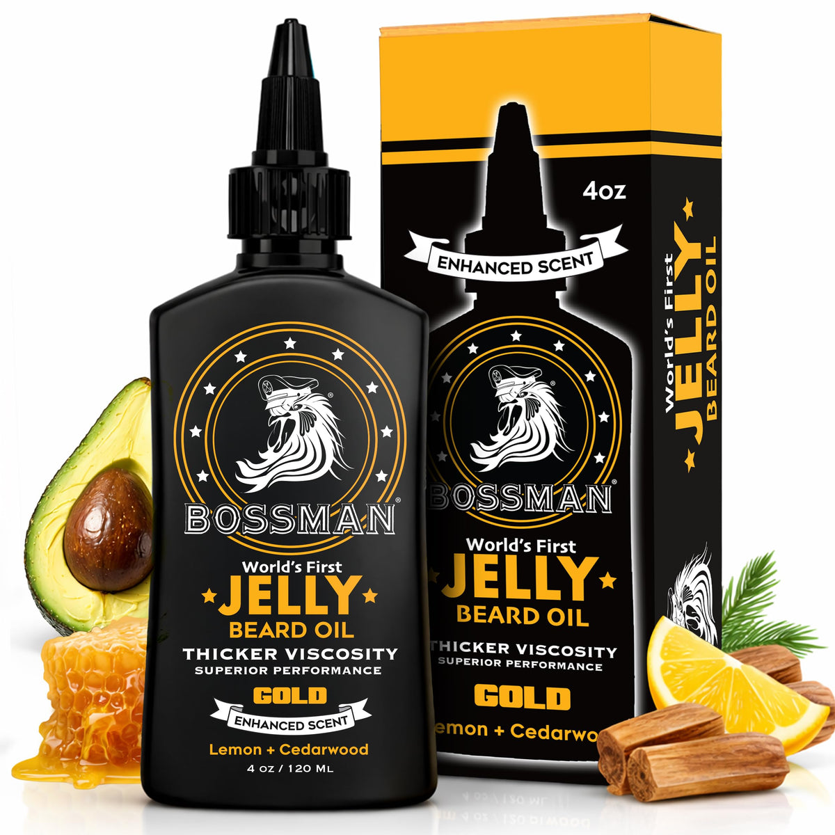 Bossman front label showing jar and clear branding for easy identification