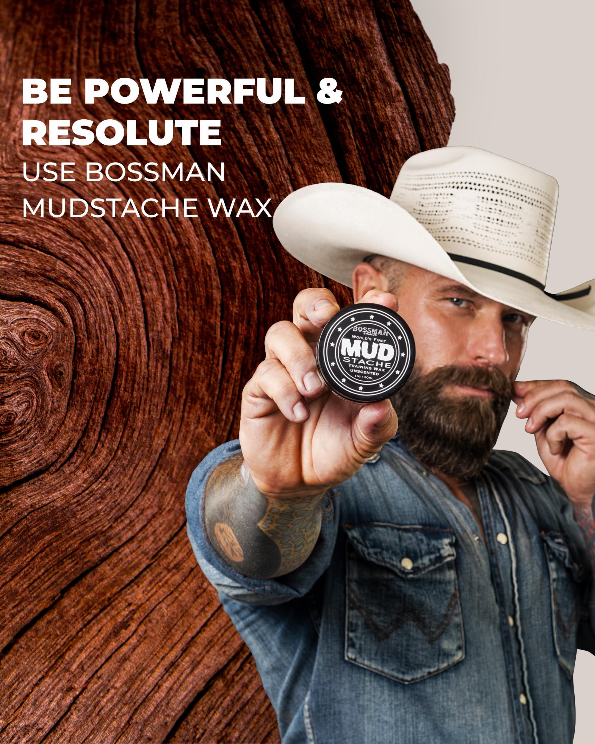 Bossman label highlighting unscented formula and non-tint benefit