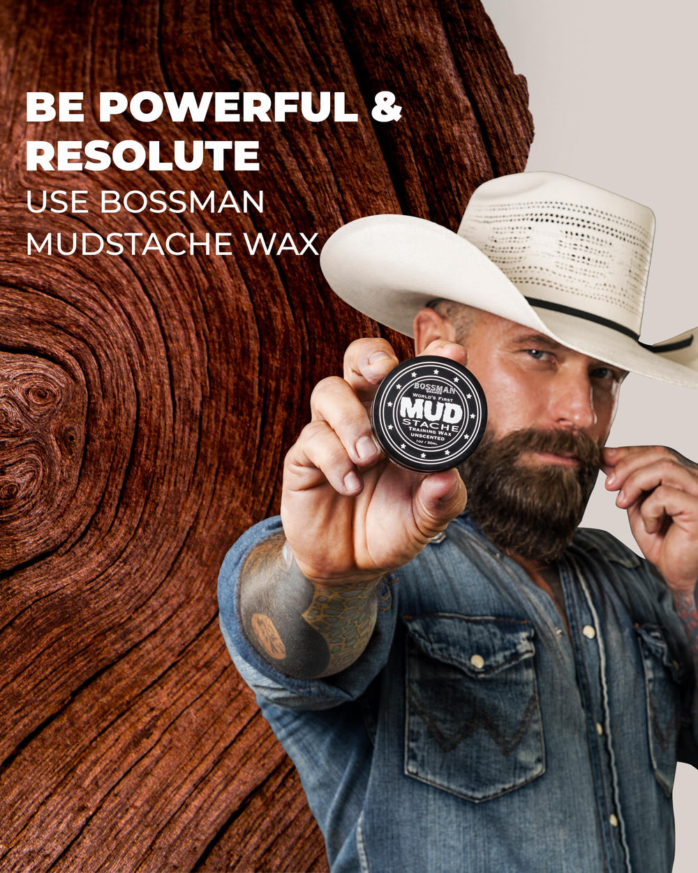 Bossman label highlighting unscented formula and non-tint benefit