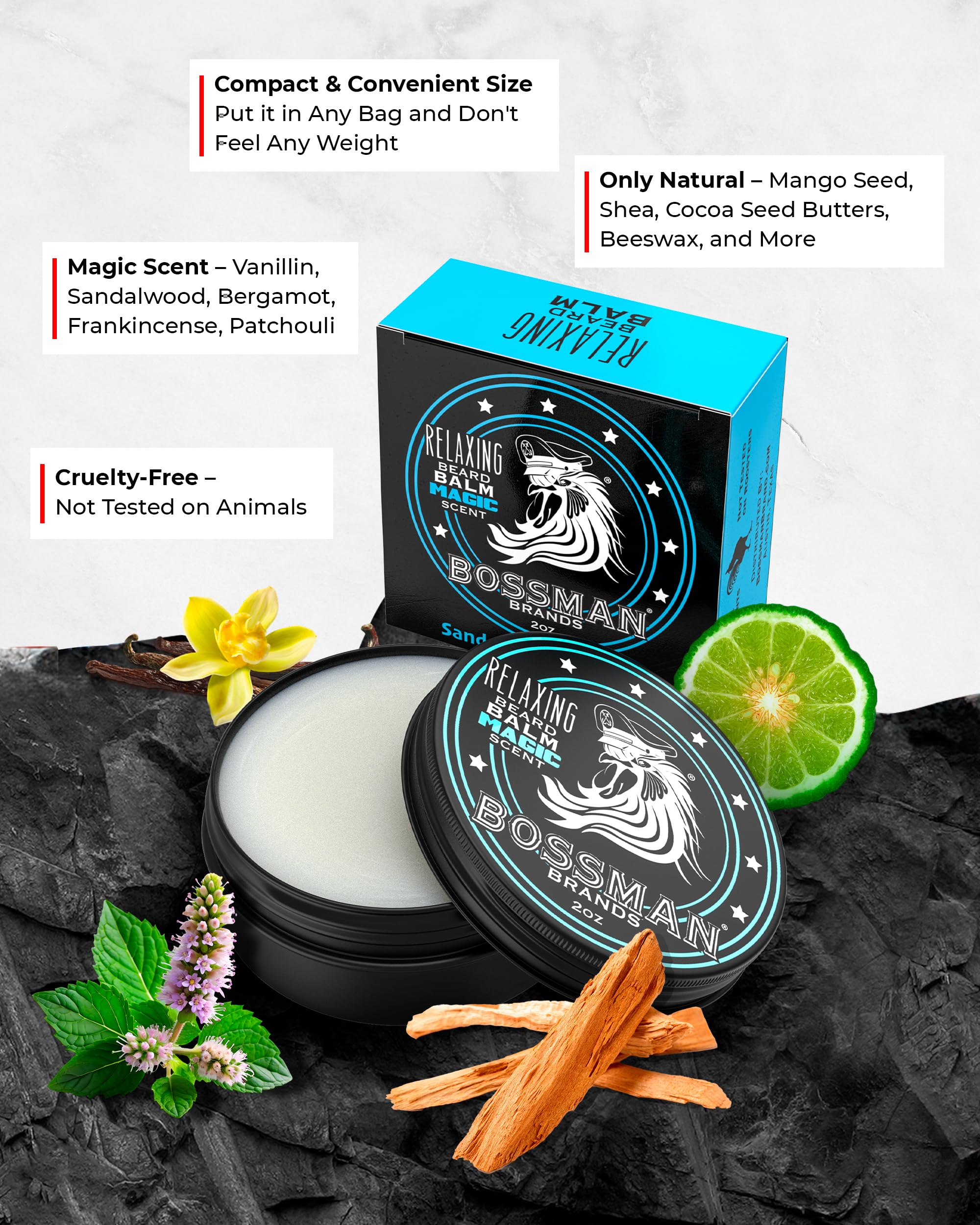 Bossman open balm creamy texture with smooth surface for softening beard