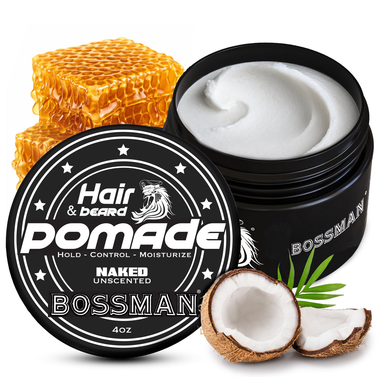 Bossman jar front label visible, shows unscented control benefit