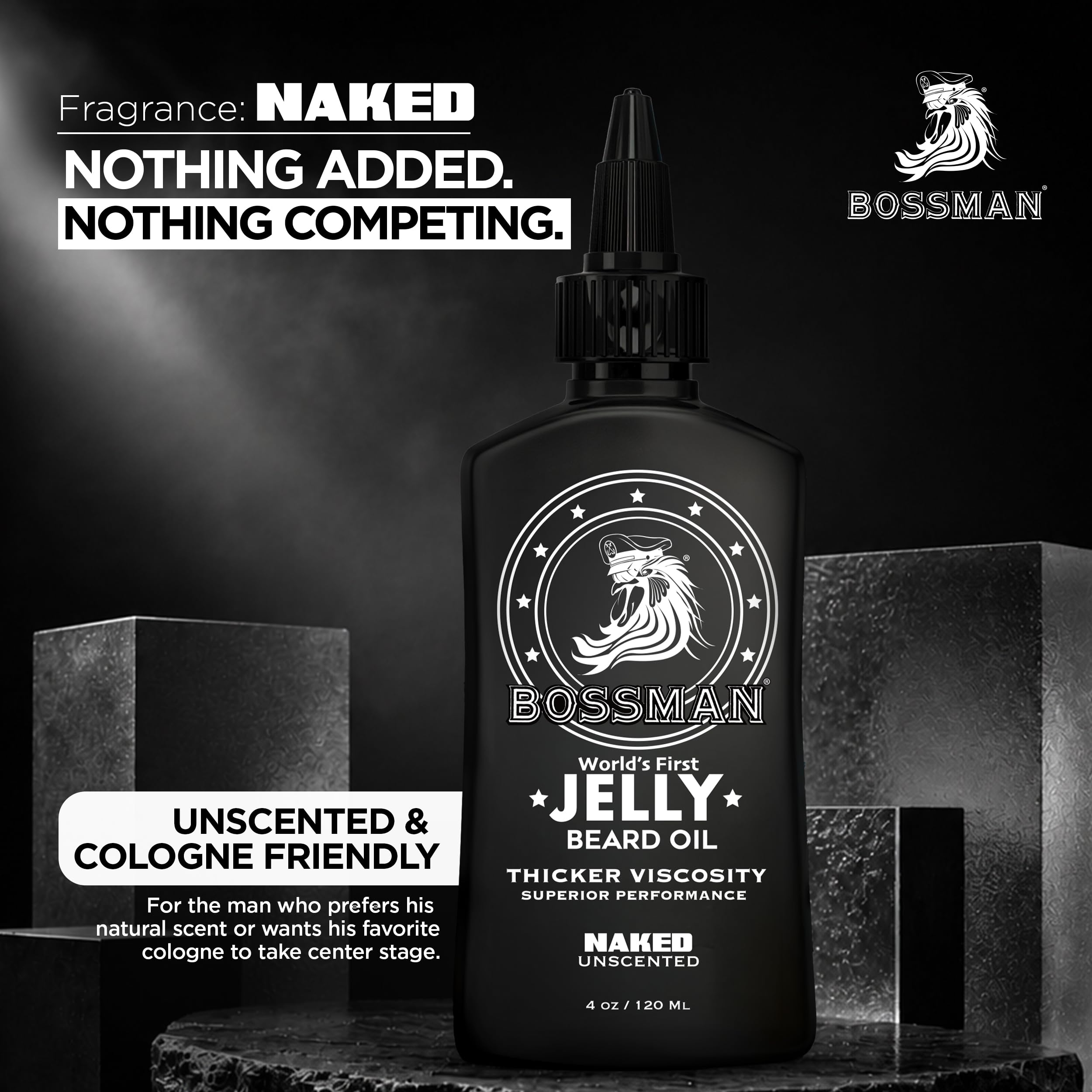 Bossman jar next to common items showing 4 oz lasting benefit