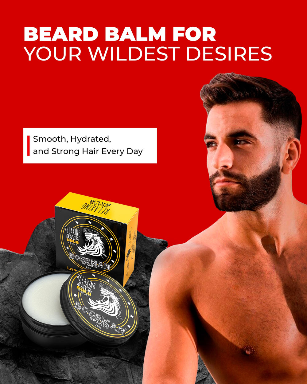 Bossman balm next to ruler showing compact size and travel-friendly benefit