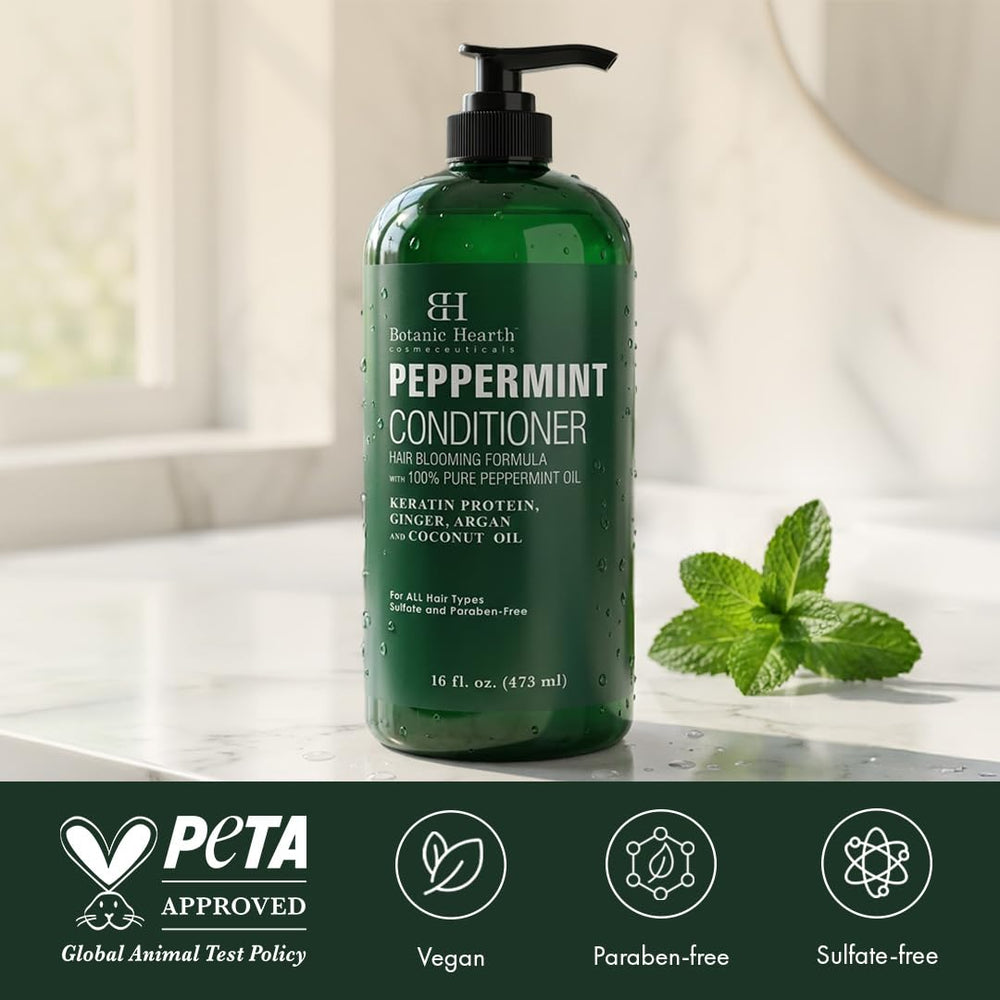 Botanic Hearth label close-up showing keratin and peppermint claims
