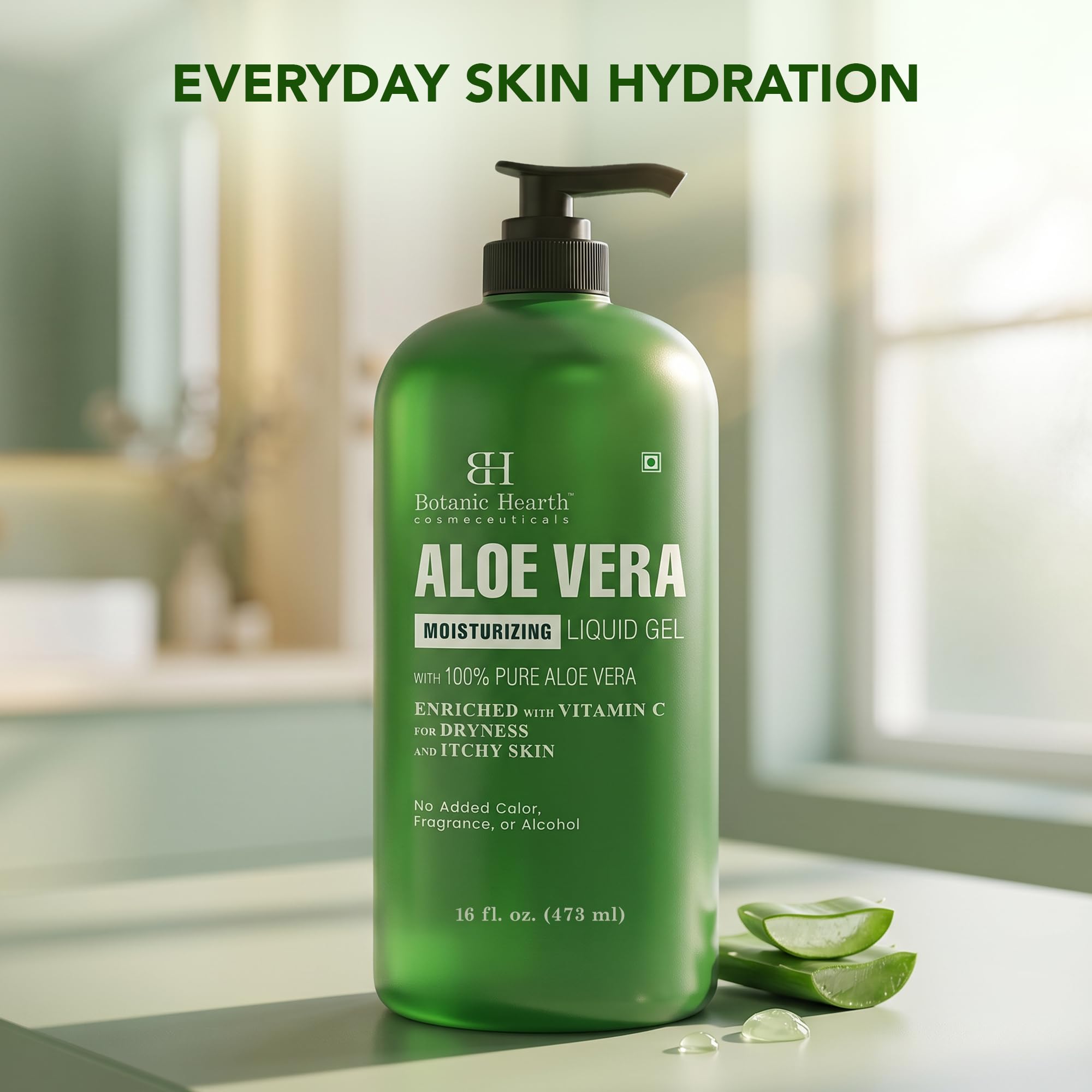 Botanic Hearth gel spread on forearm demonstrating quick soothing and visible hydration