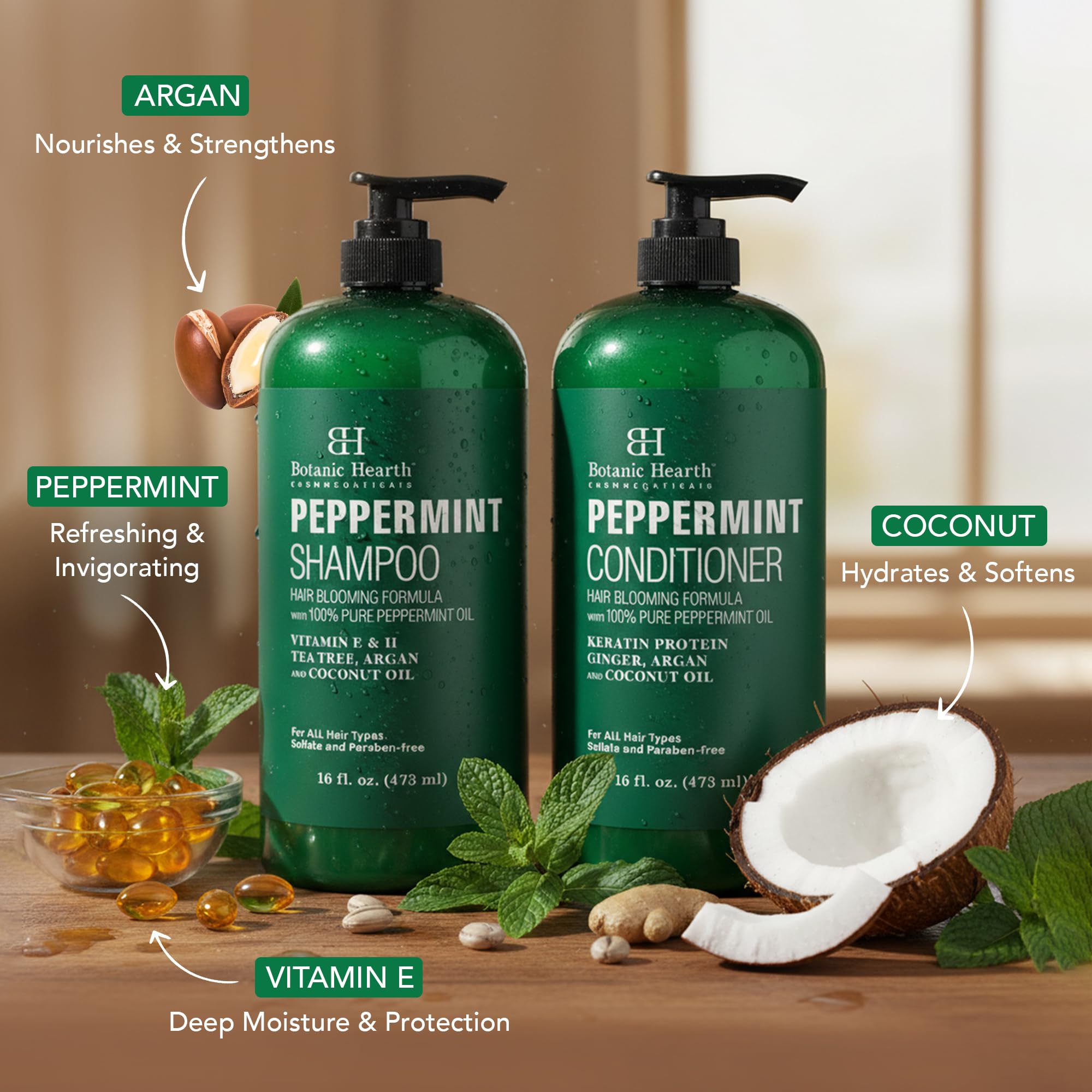 Botanic Hearth shampoo pouring from bottle demonstrating easy dispense and clean rinse
