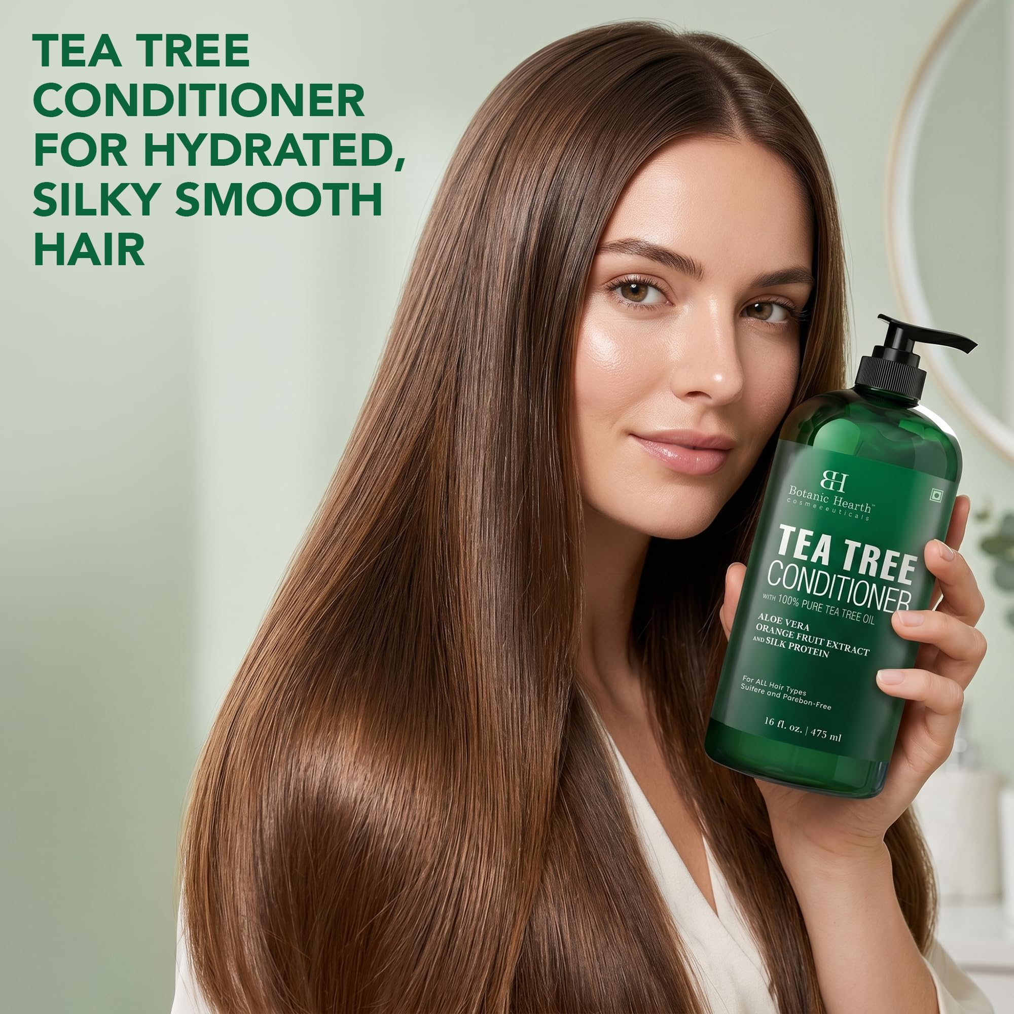Botanic Hearth tea tree leaves and oil drop highlighting natural refreshment
