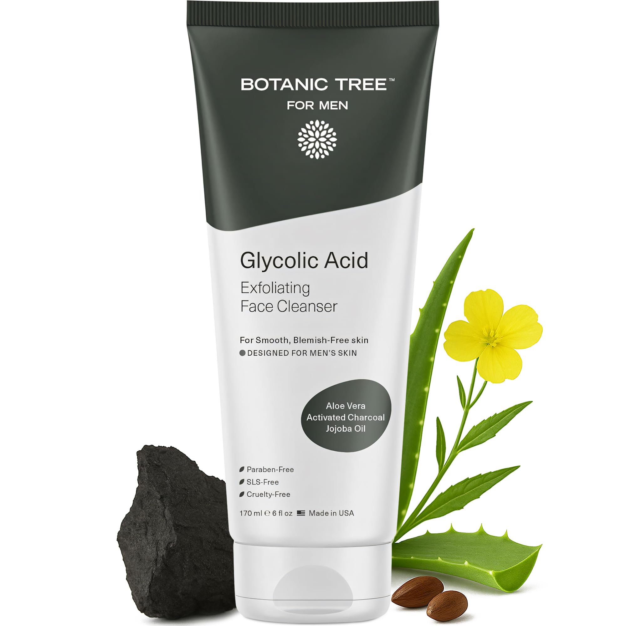 Botanic Tree front packaging showing cleanser bottle and benefits